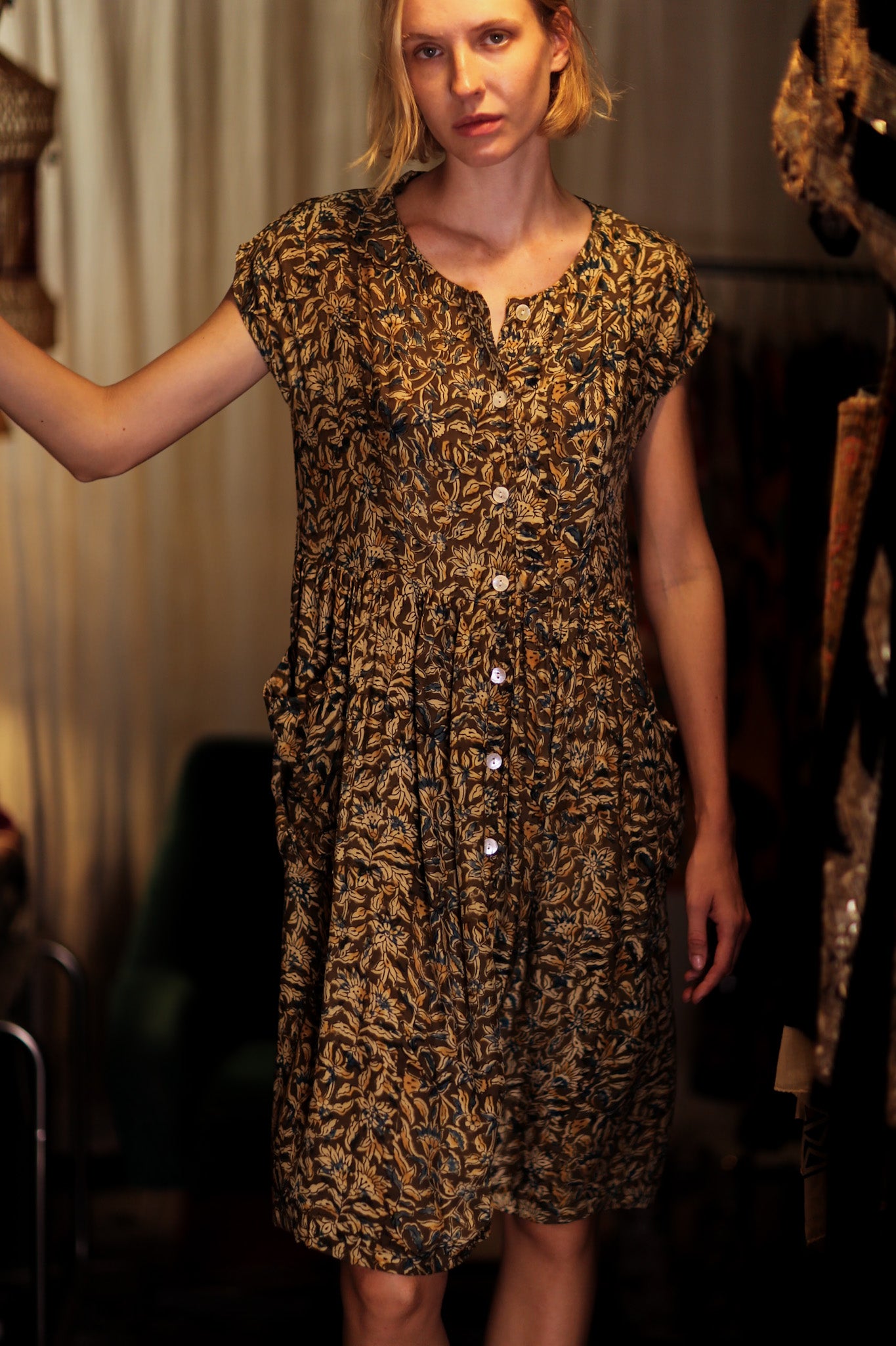 EDITH SILK DRESS GARDEN BEIGE