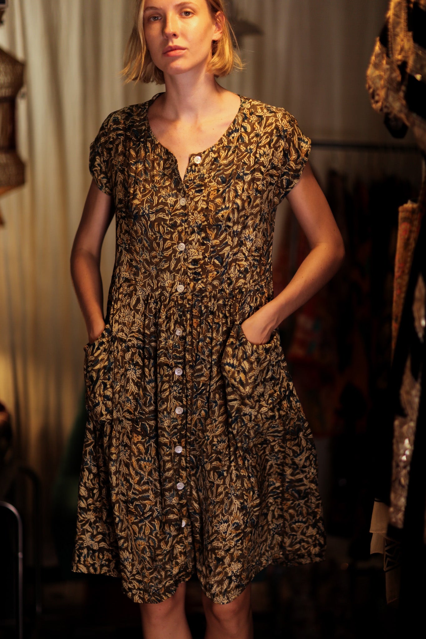 EDITH SILK DRESS GARDEN BEIGE