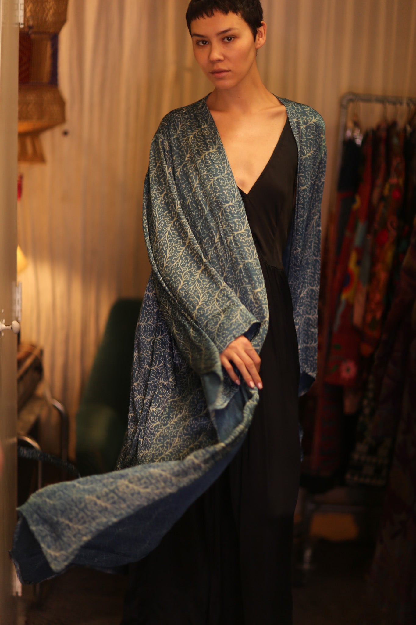 PINA SILK WING KIMONO OCEAN
