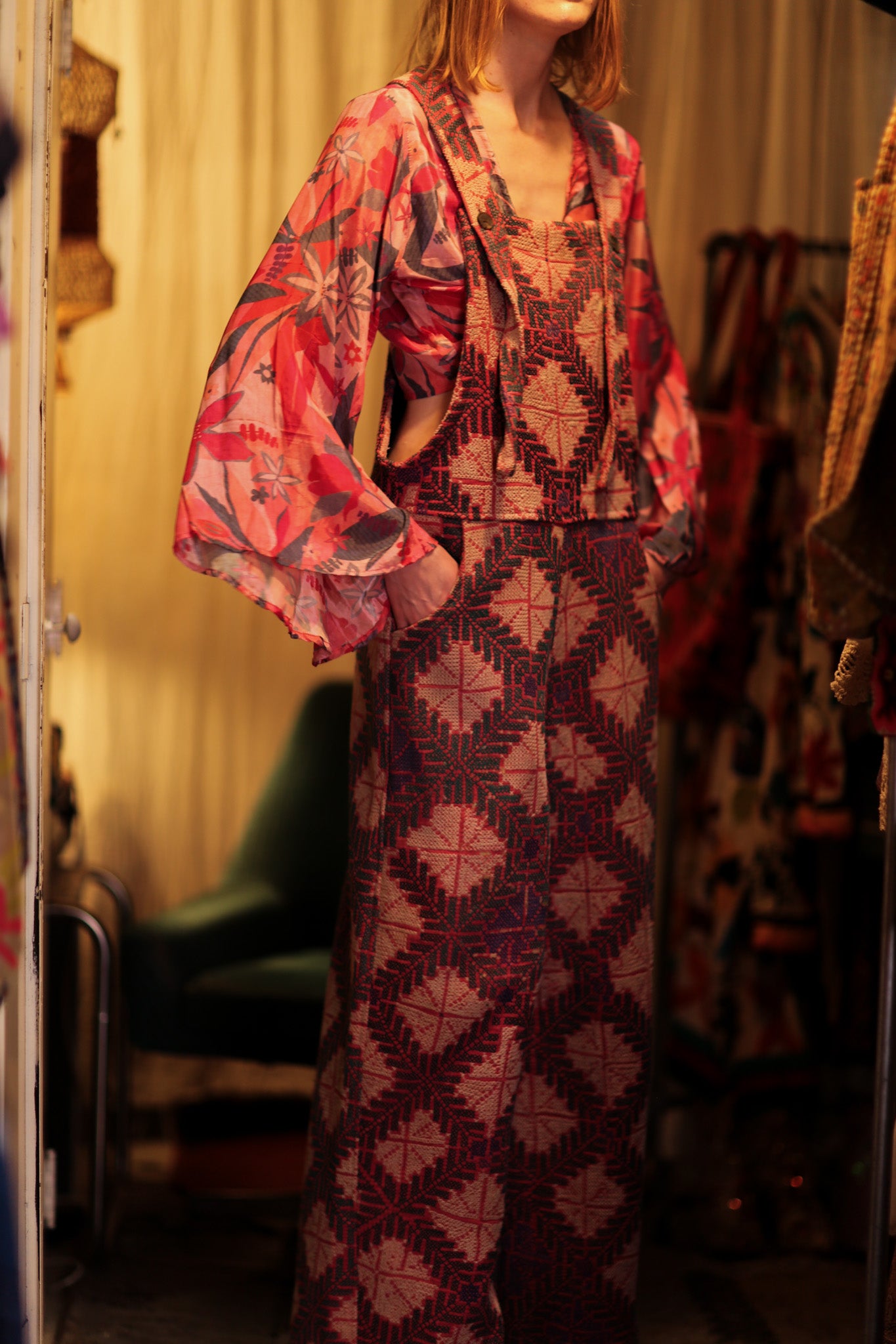 FREYA OVERALLS EMBROIDERED KANTHA GEOMETRIC