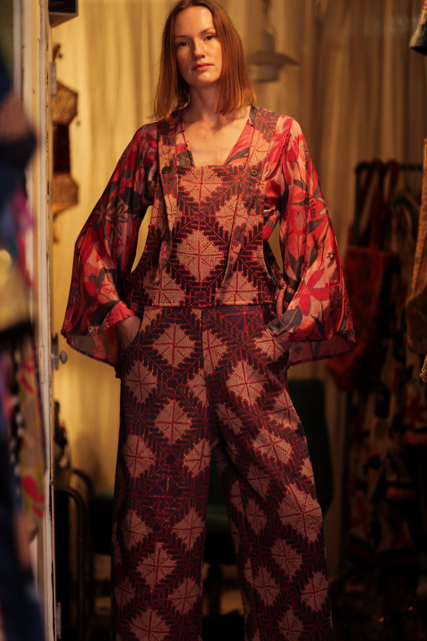 FREYA OVERALLS EMBROIDERED KANTHA GEOMETRIC