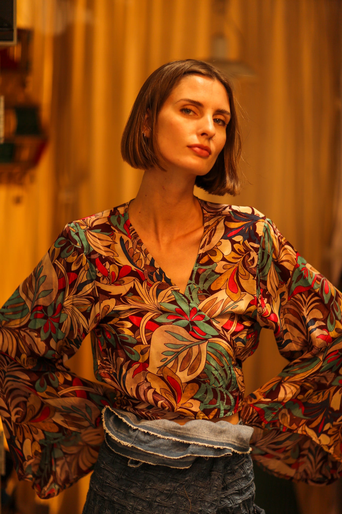 SILK WRAP TOP AURELIA BROWN JUNGLE