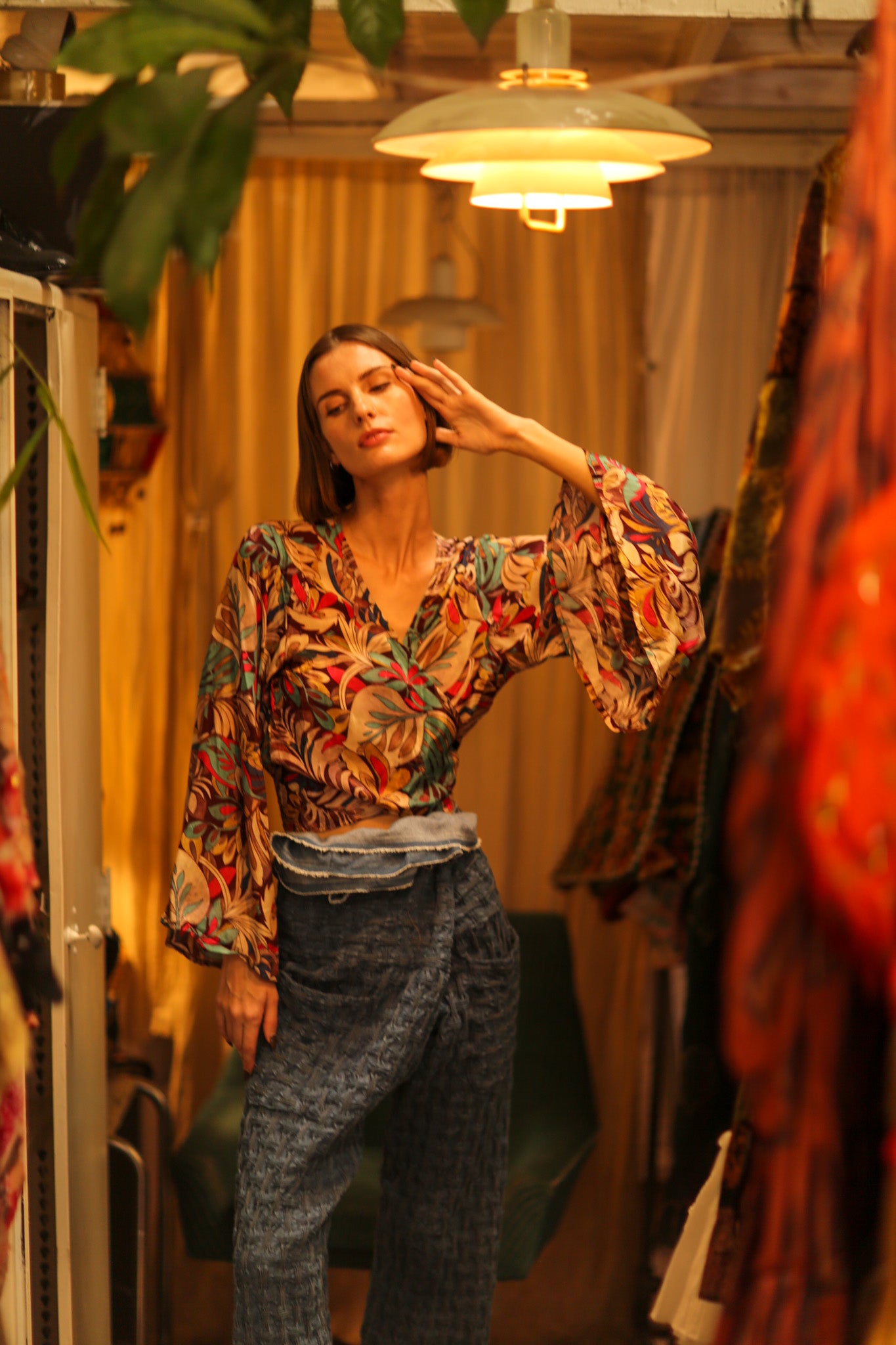 SILK WRAP TOP AURELIA BROWN JUNGLE
