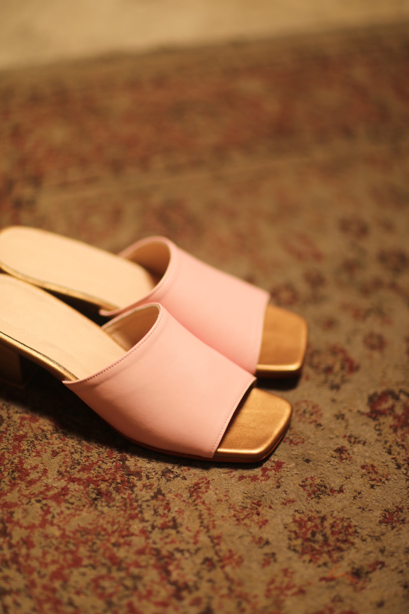 LEATHER HEELED MULES LORIN PINK GOLD