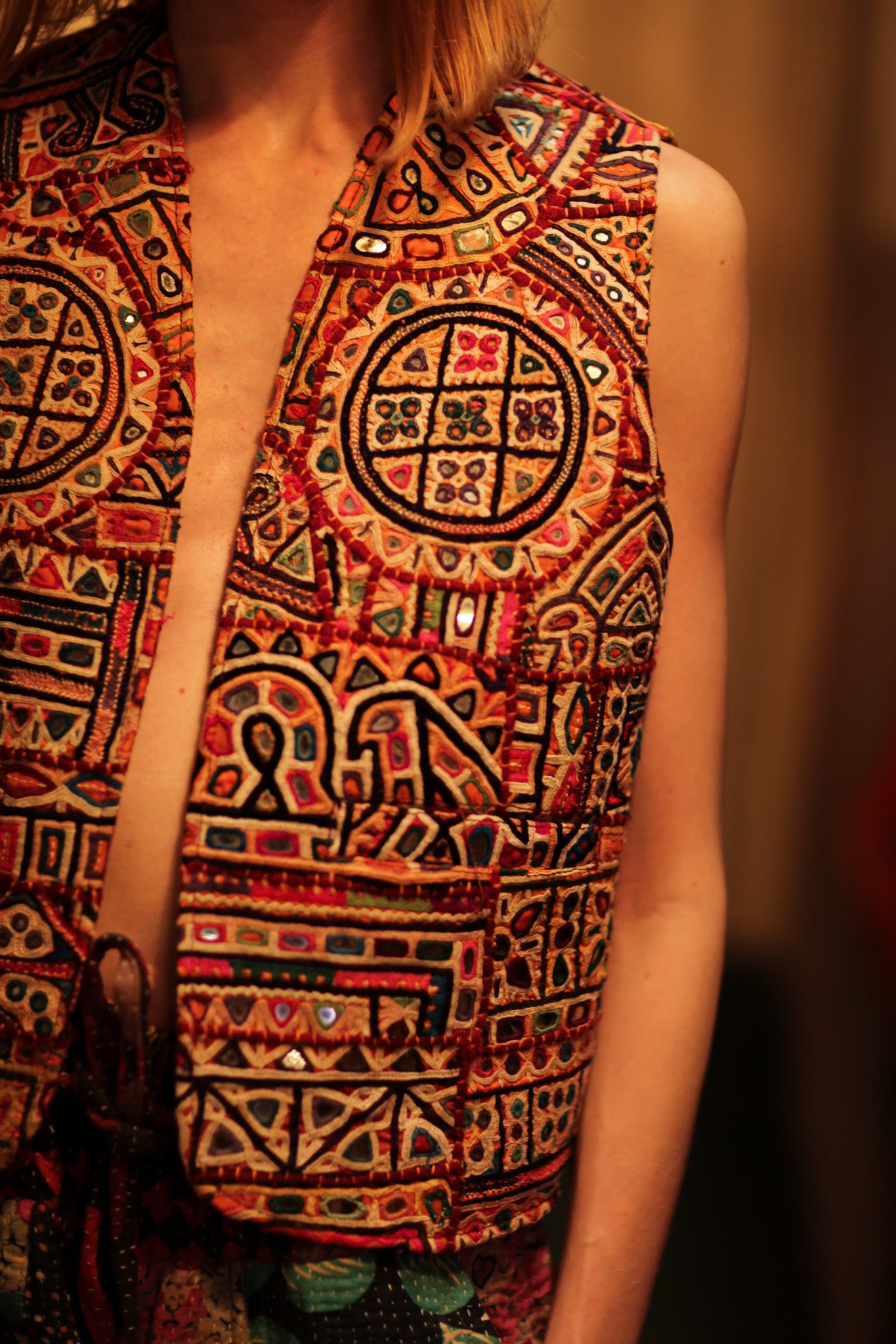 TENZIN HANDMADE EMBROIDERED GILET RED