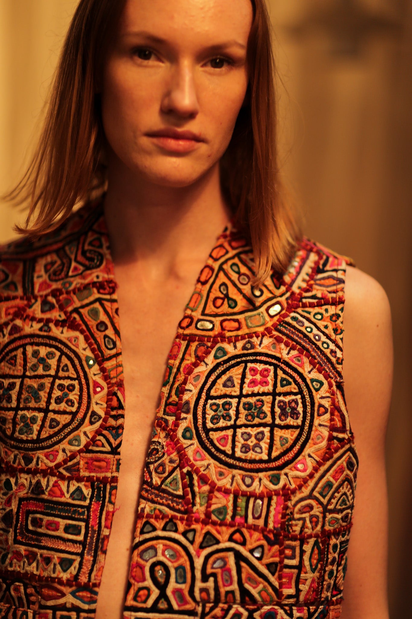 TENZIN HANDMADE EMBROIDERED GILET RED