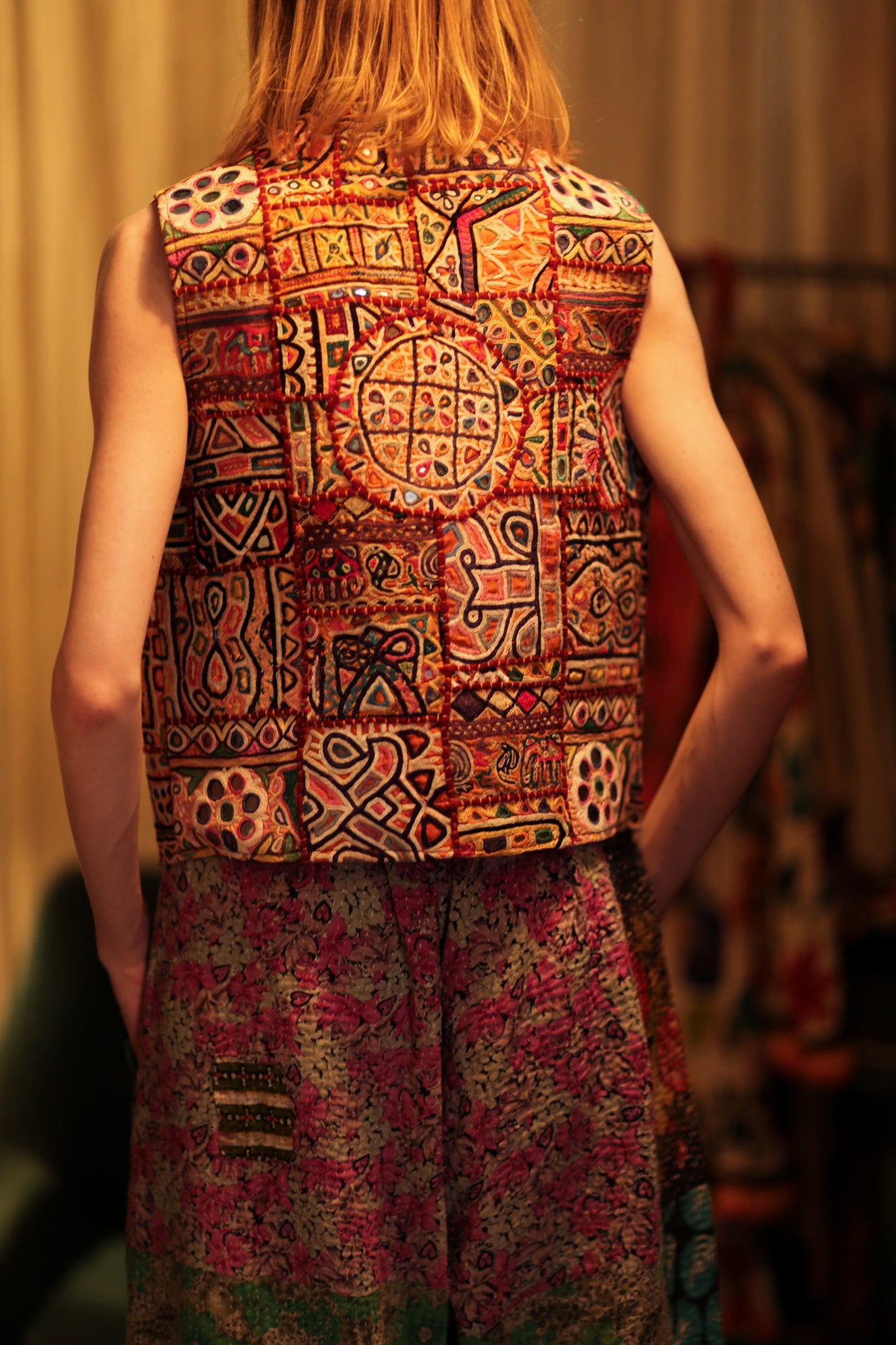 TENZIN HANDMADE EMBROIDERED GILET RED