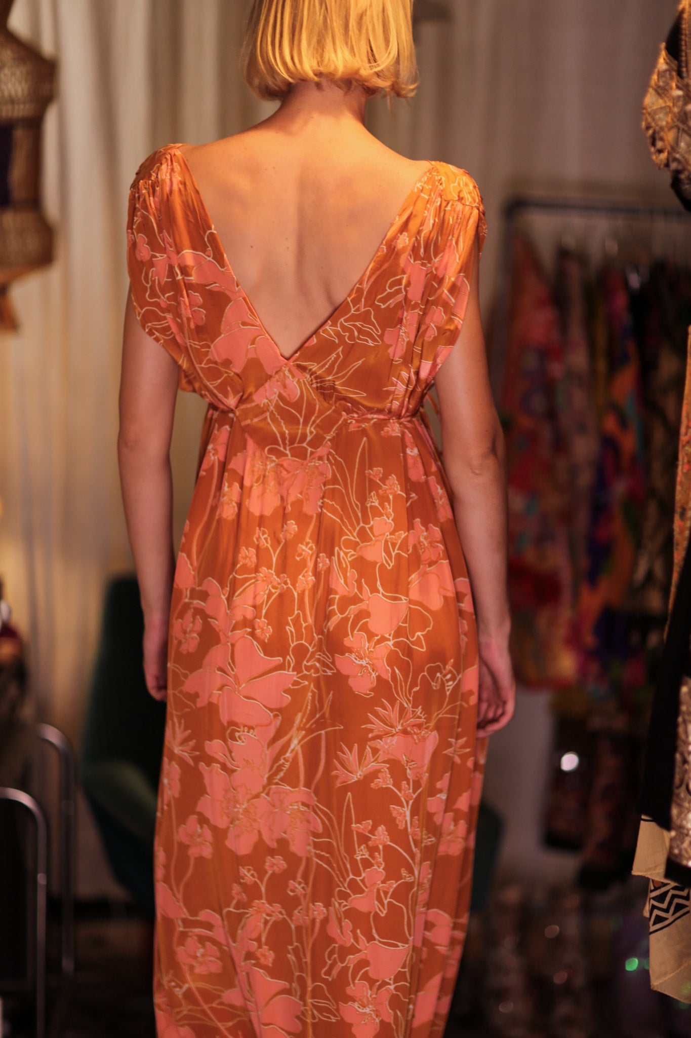 VICTORIA SILK DRESS ORANGE FLOWER