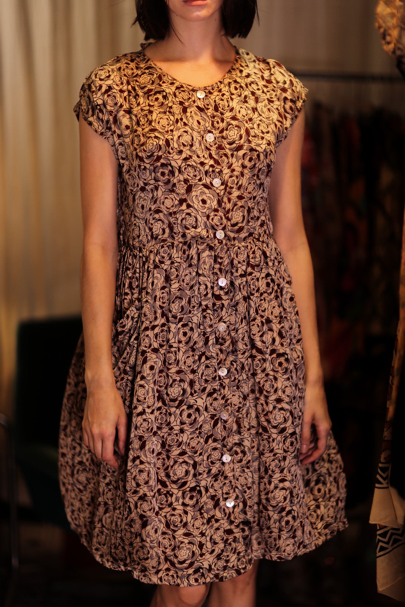 EDITH SILK DRESS GREY FLORAL