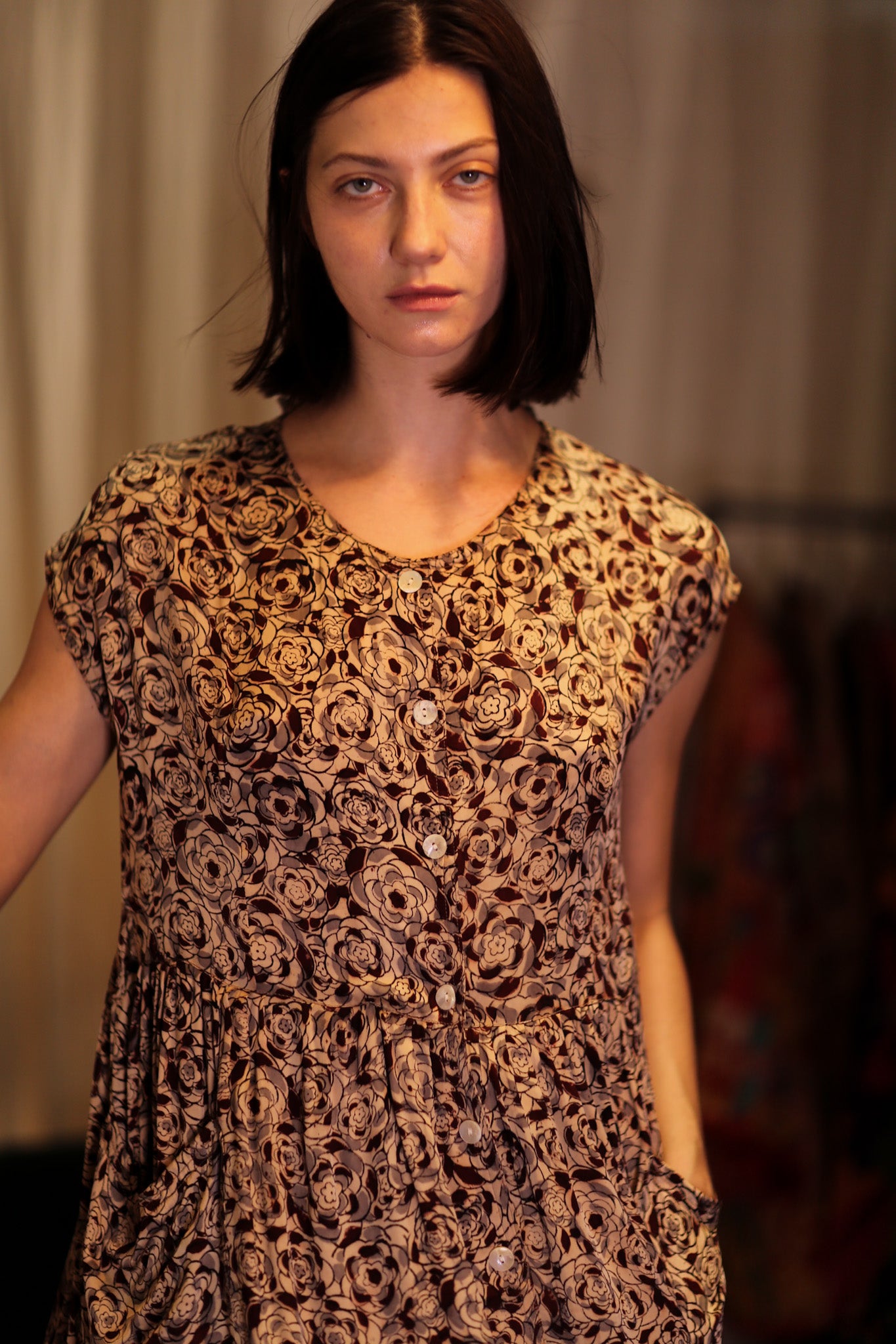 EDITH SILK DRESS GREY FLORAL
