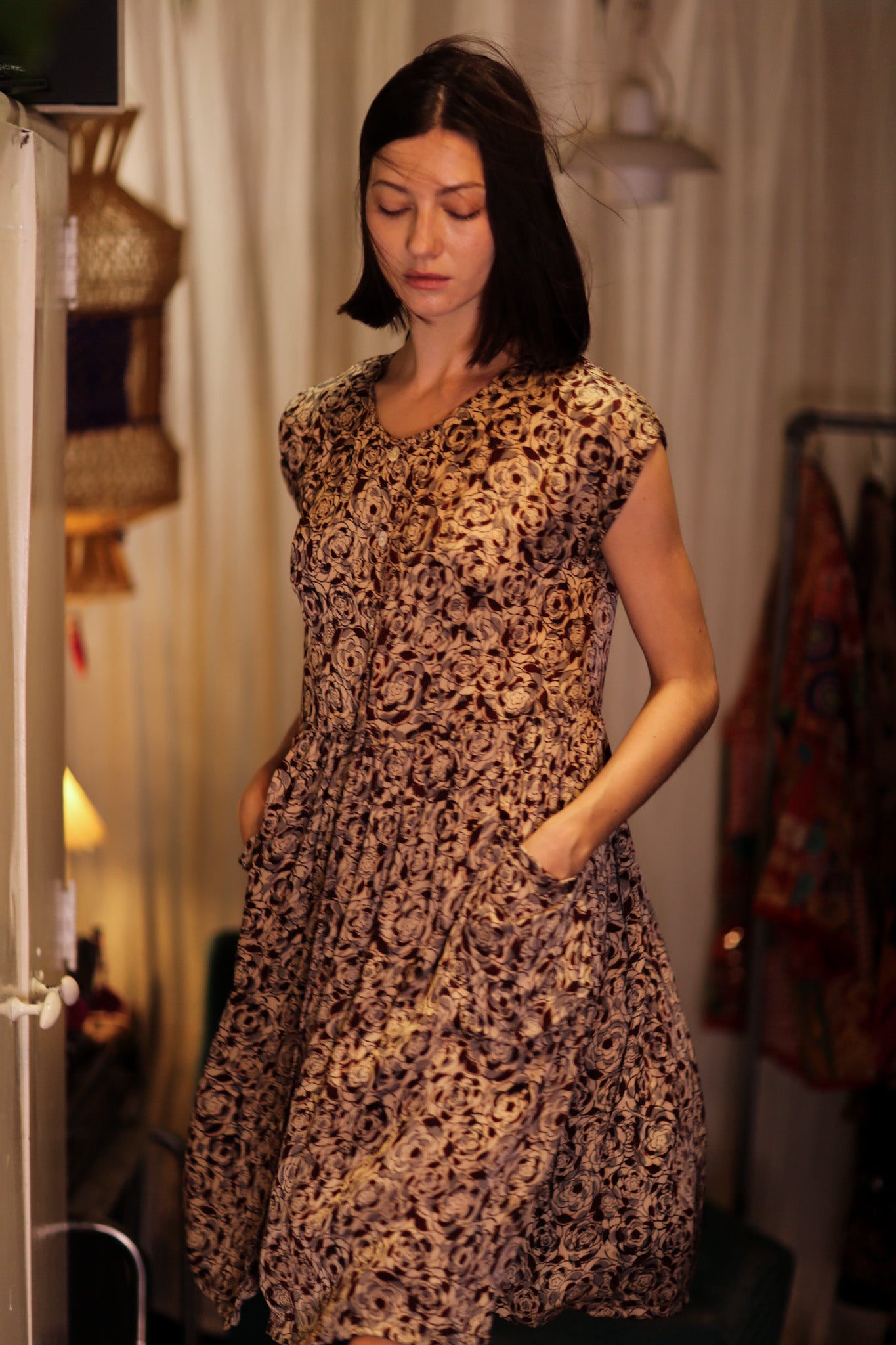 EDITH SILK DRESS GREY FLORAL