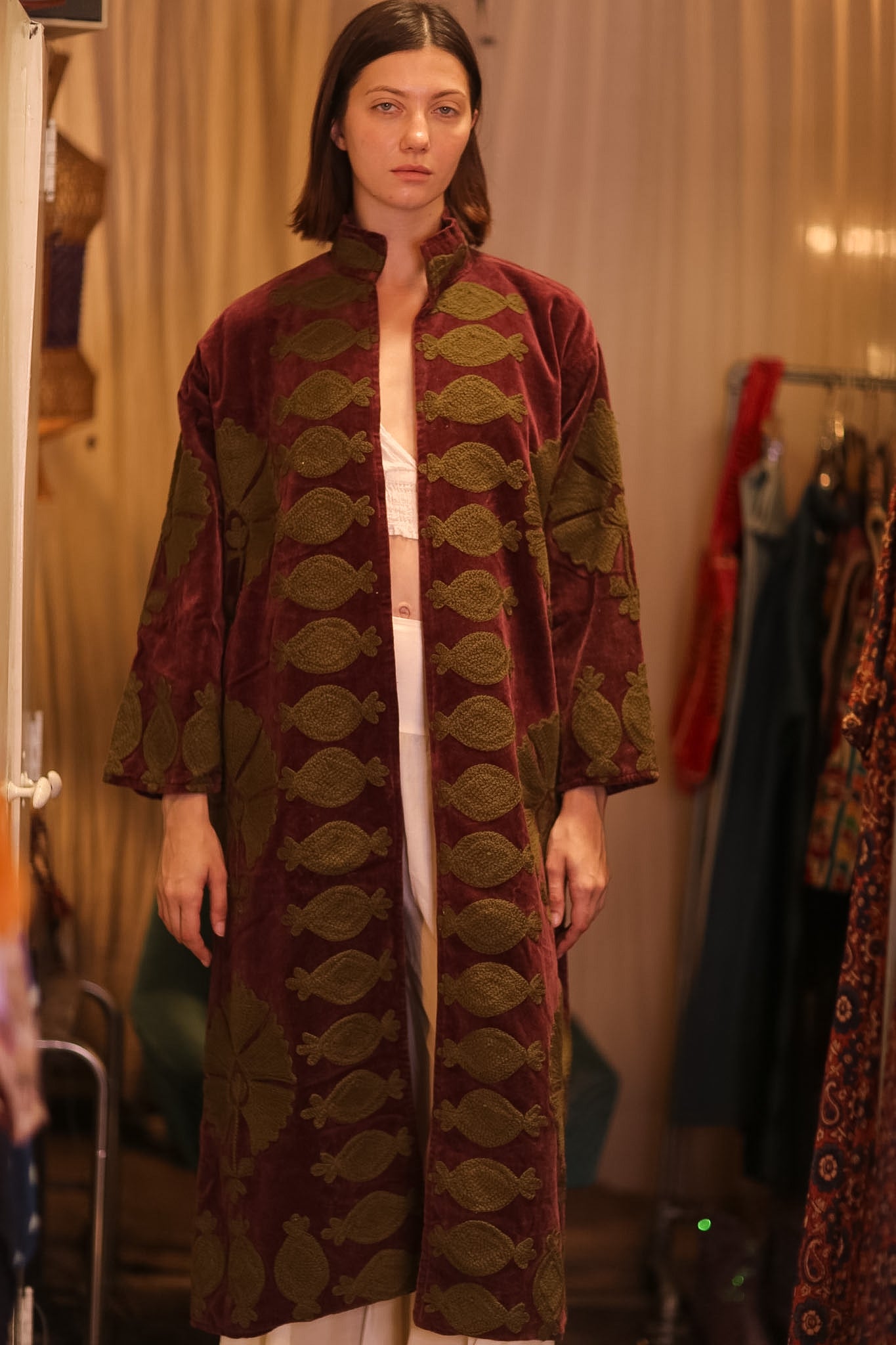 EMBROIDERED VELVET LONG COAT MISCHKA KHAING