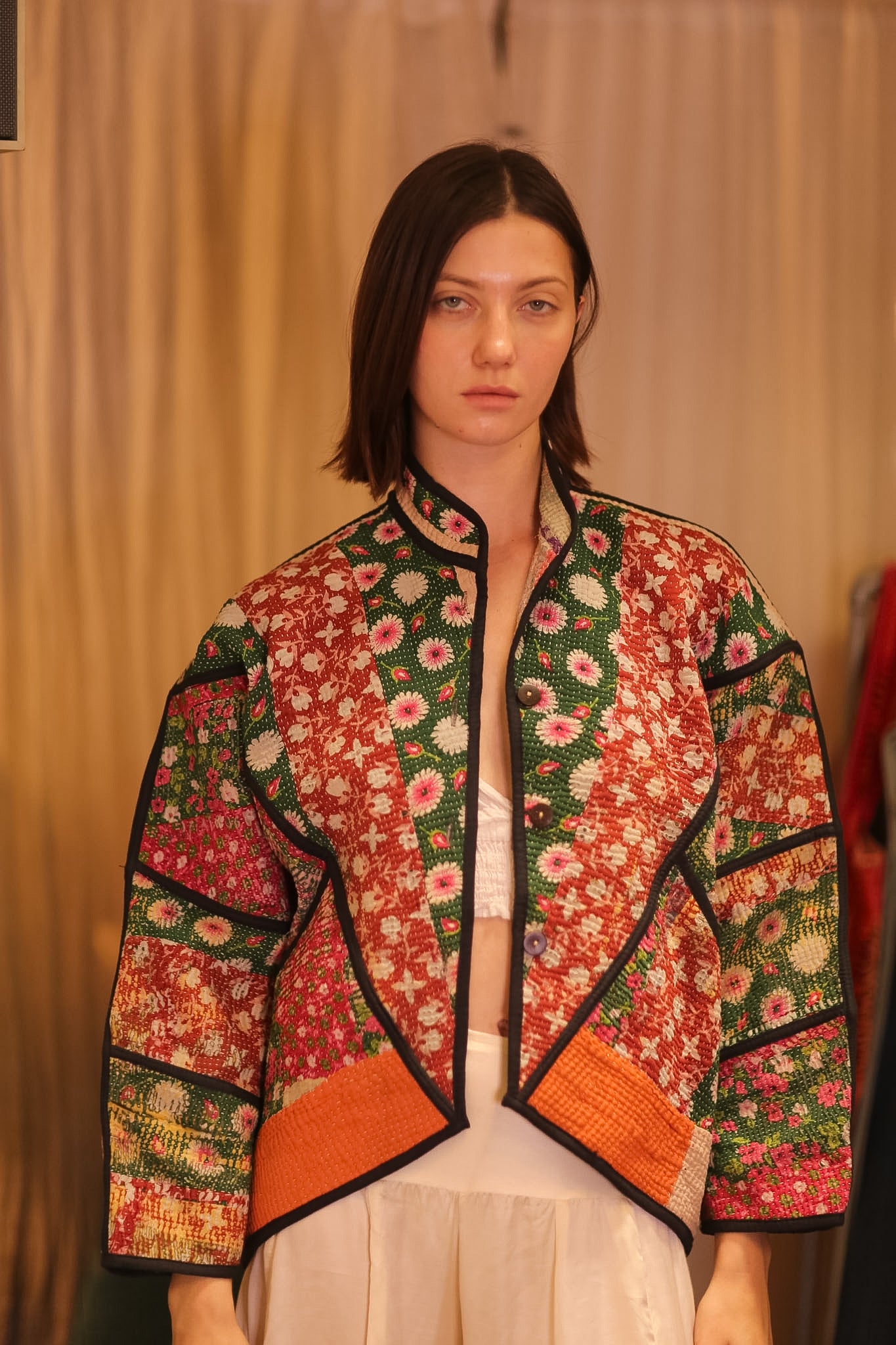 PATCHWORK PATTERN KANTHA JACKET FLOWER GARDEN