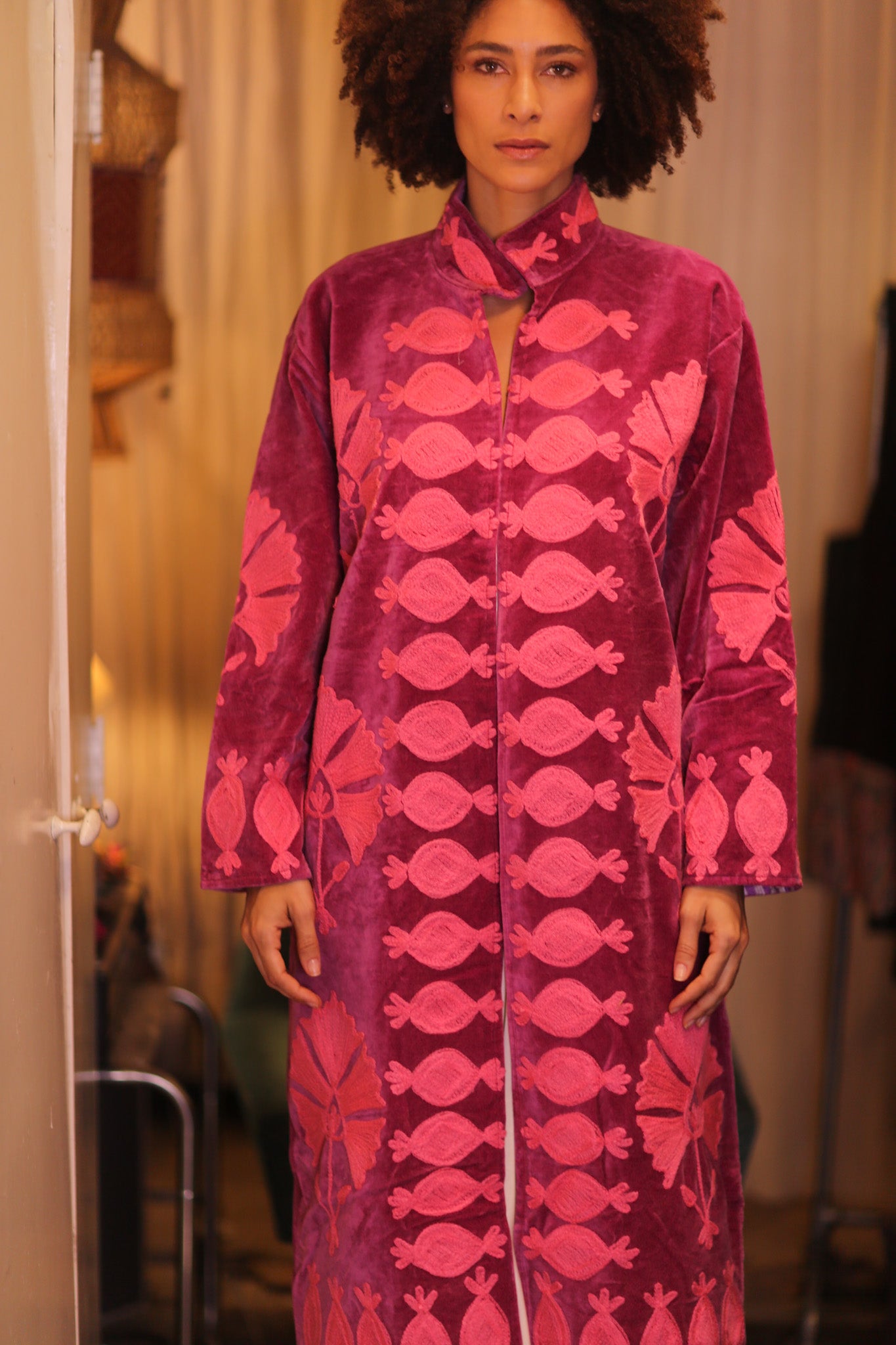 EMBROIDERED VELVET LONG COAT MISCHKA EMI