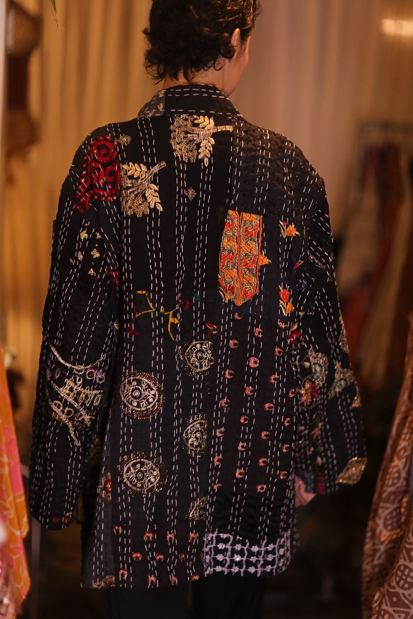 PATCHWORK PATTERN SILK SHORT KIMONO NYAMIE