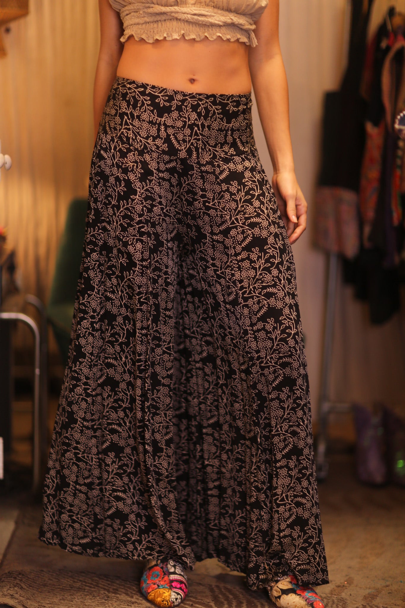 SILK WIDE LEG PANTS RUBY BLOOM