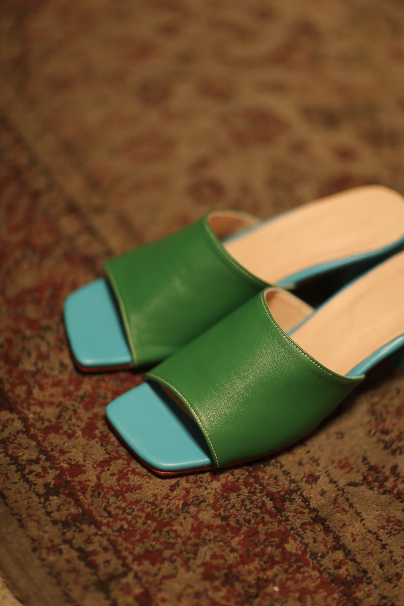 HEELED MULES LORIN GREEN LIGHT BLUE