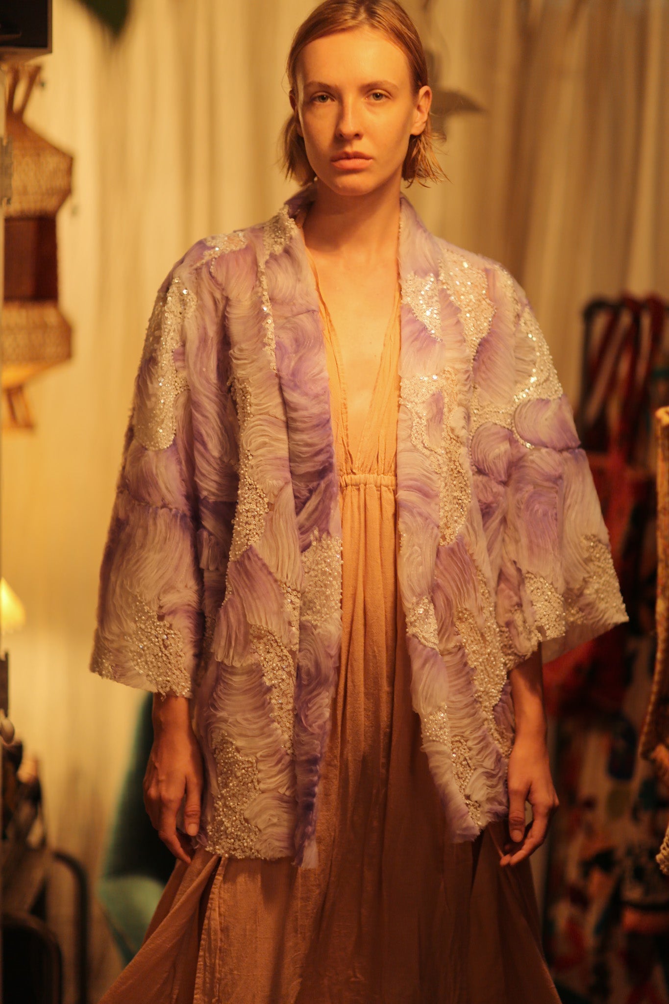 LILAL EMBROIDERED SEQUIN KIMONO OMANI
