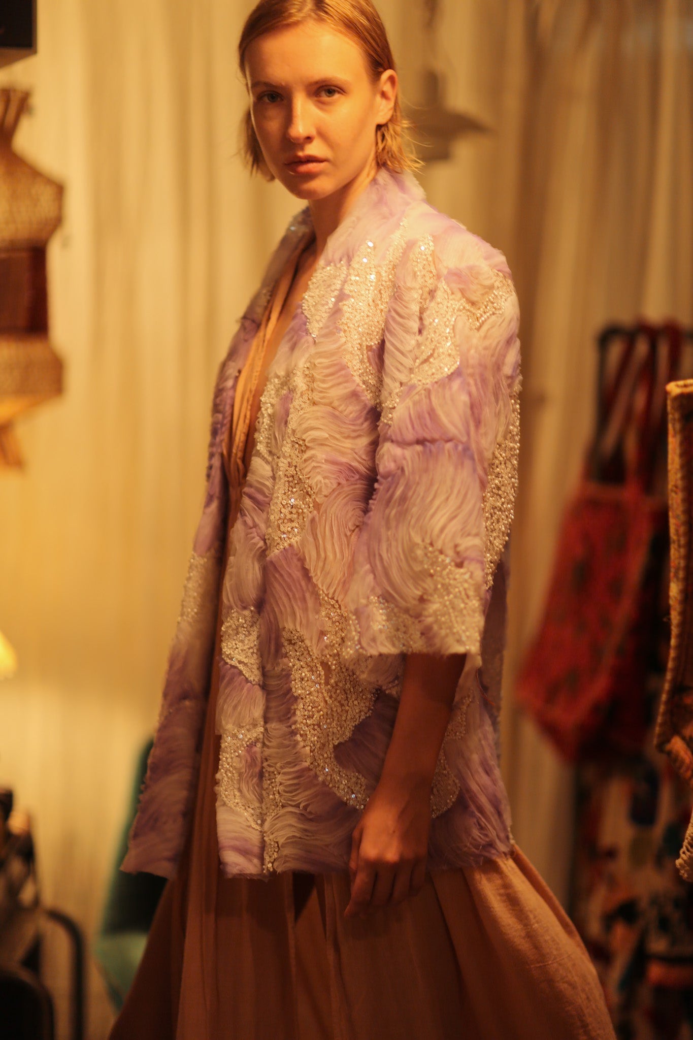 LILAL EMBROIDERED SEQUIN KIMONO OMANI