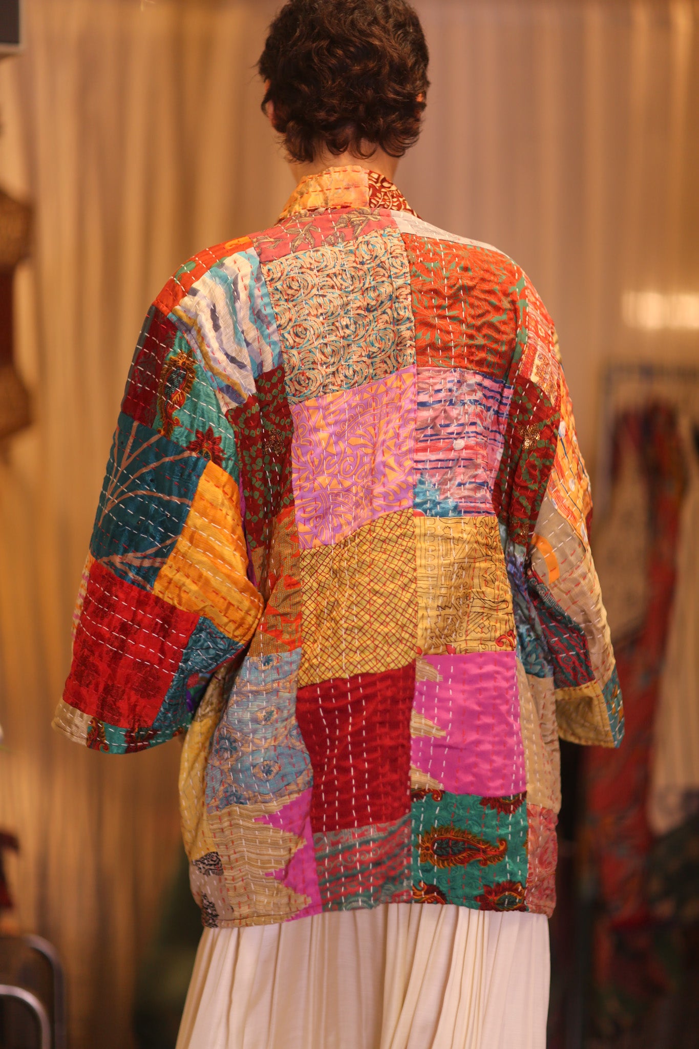 PATCHWORK PATTERN KANTHA SHORT KIMONO SHTTIT