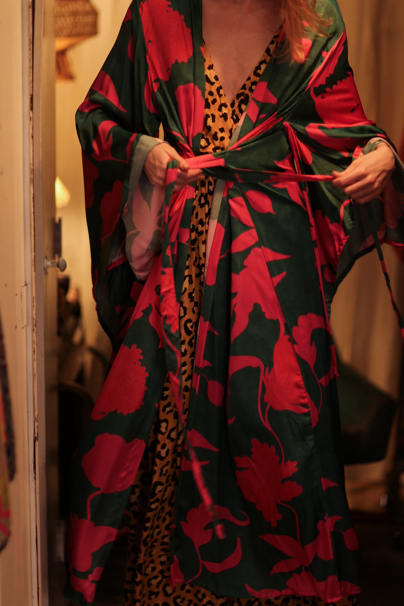 PINA SILK KIMONO PINK VINES