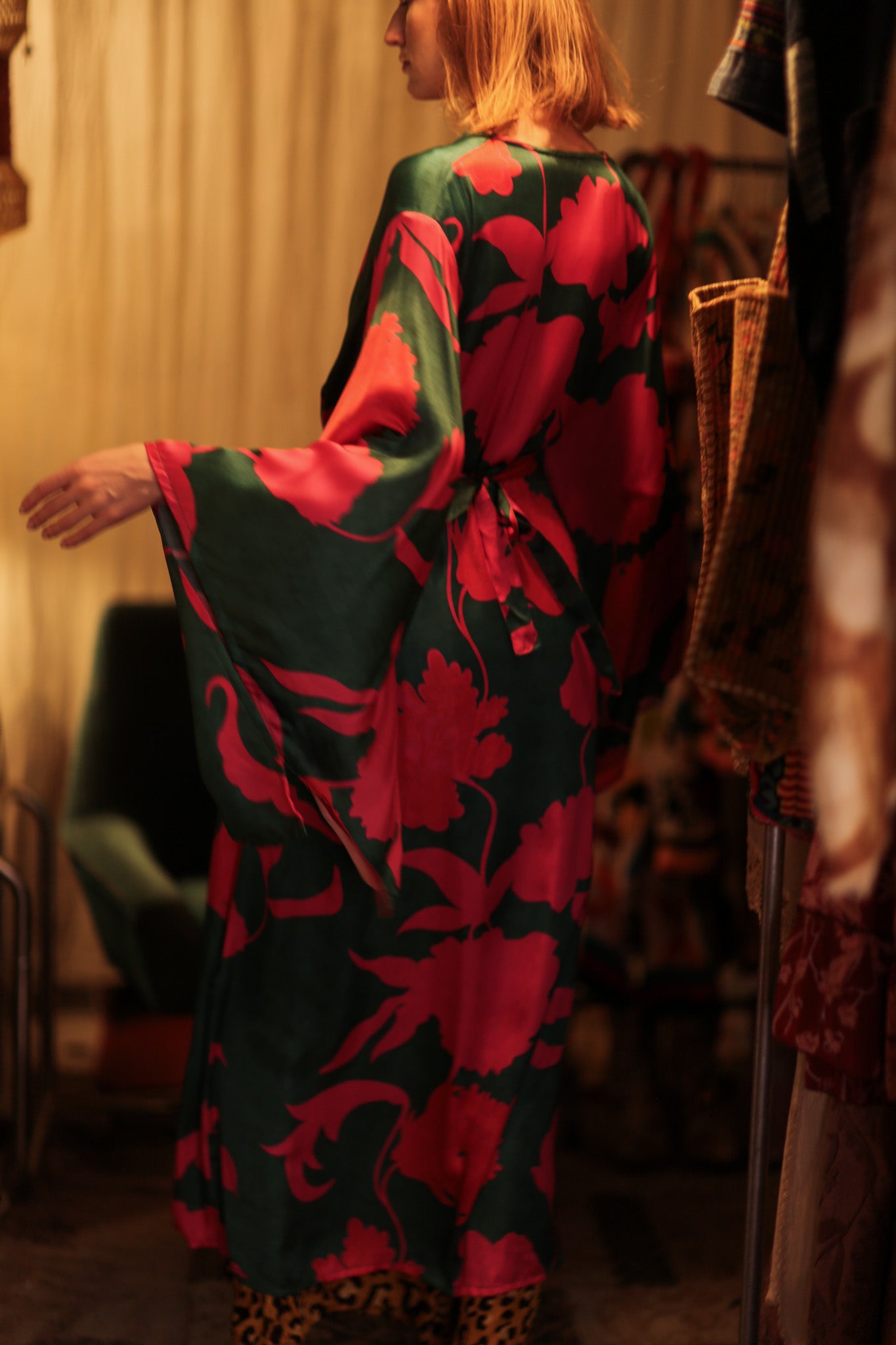 PINA SILK KIMONO PINK VINES