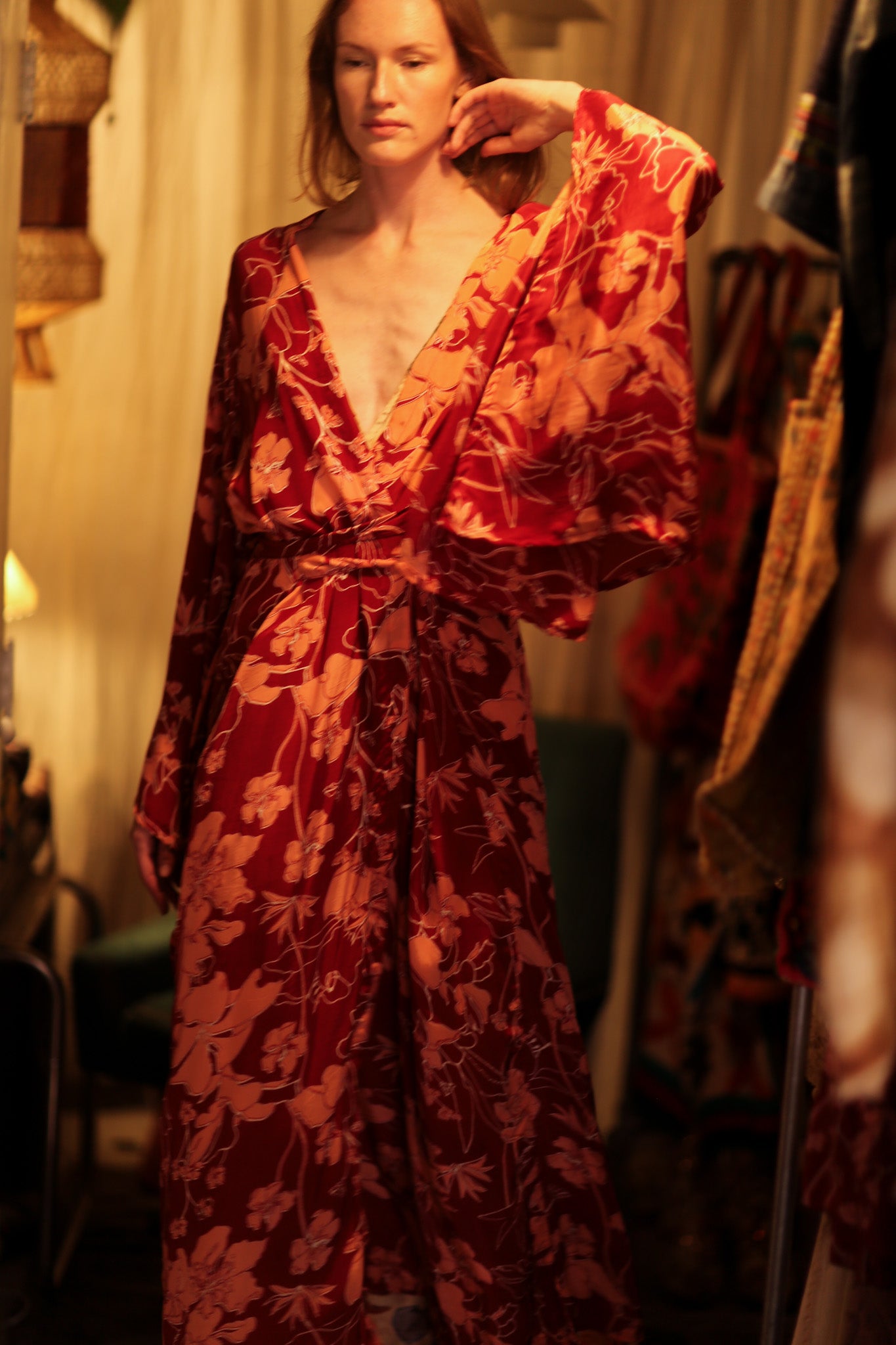PINA SILK KIMONO RED FLOWER