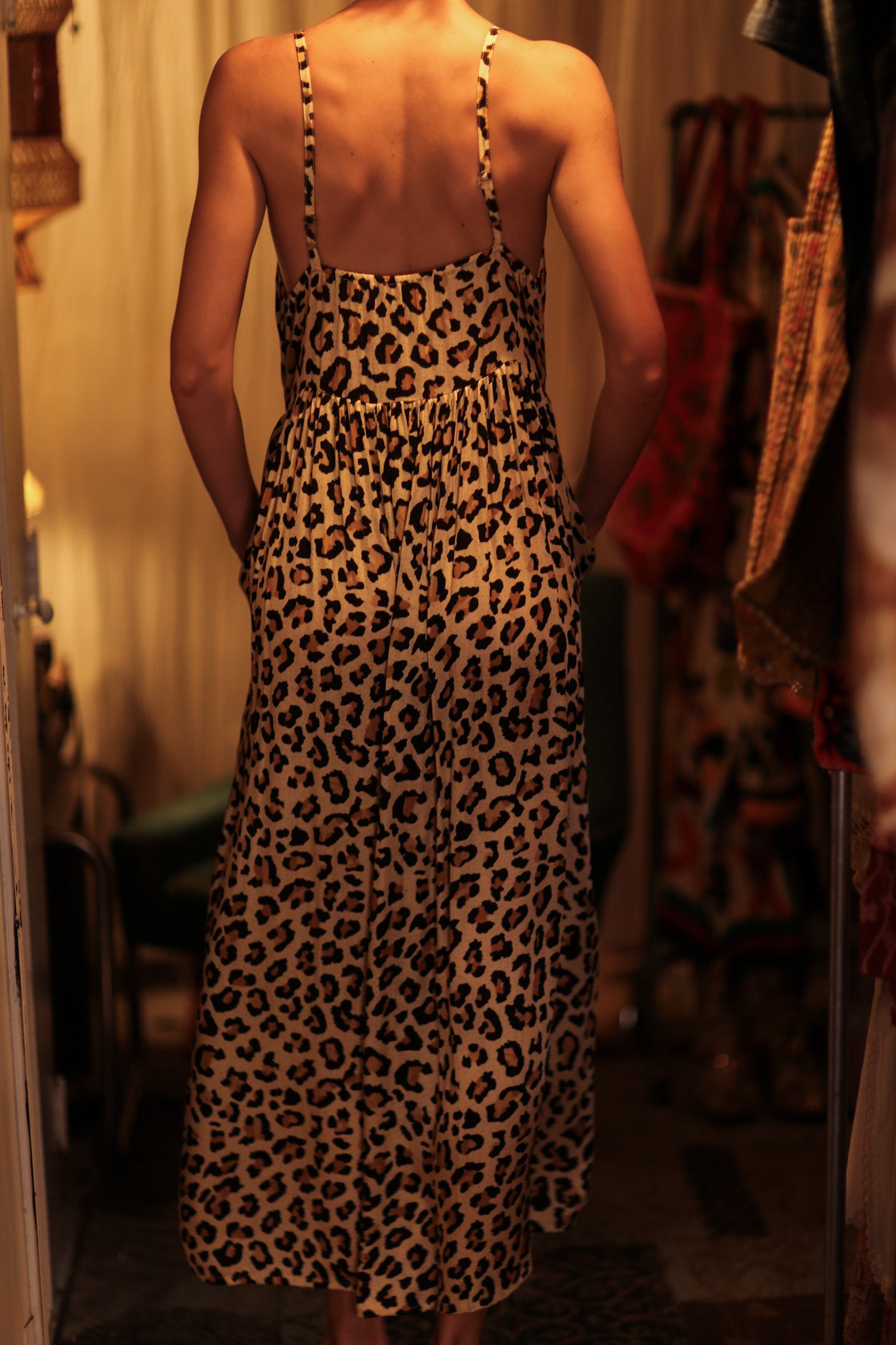 LEO PRINT SILK SHOULDER STRAP DRESS LILY