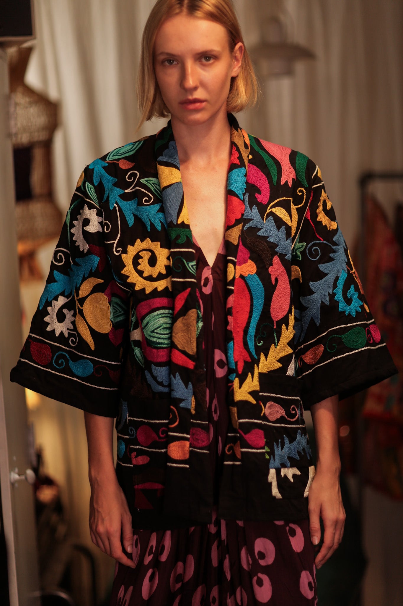 GINEVRA SUZANI SHORT KIMONO JACKET BLACKBOARD