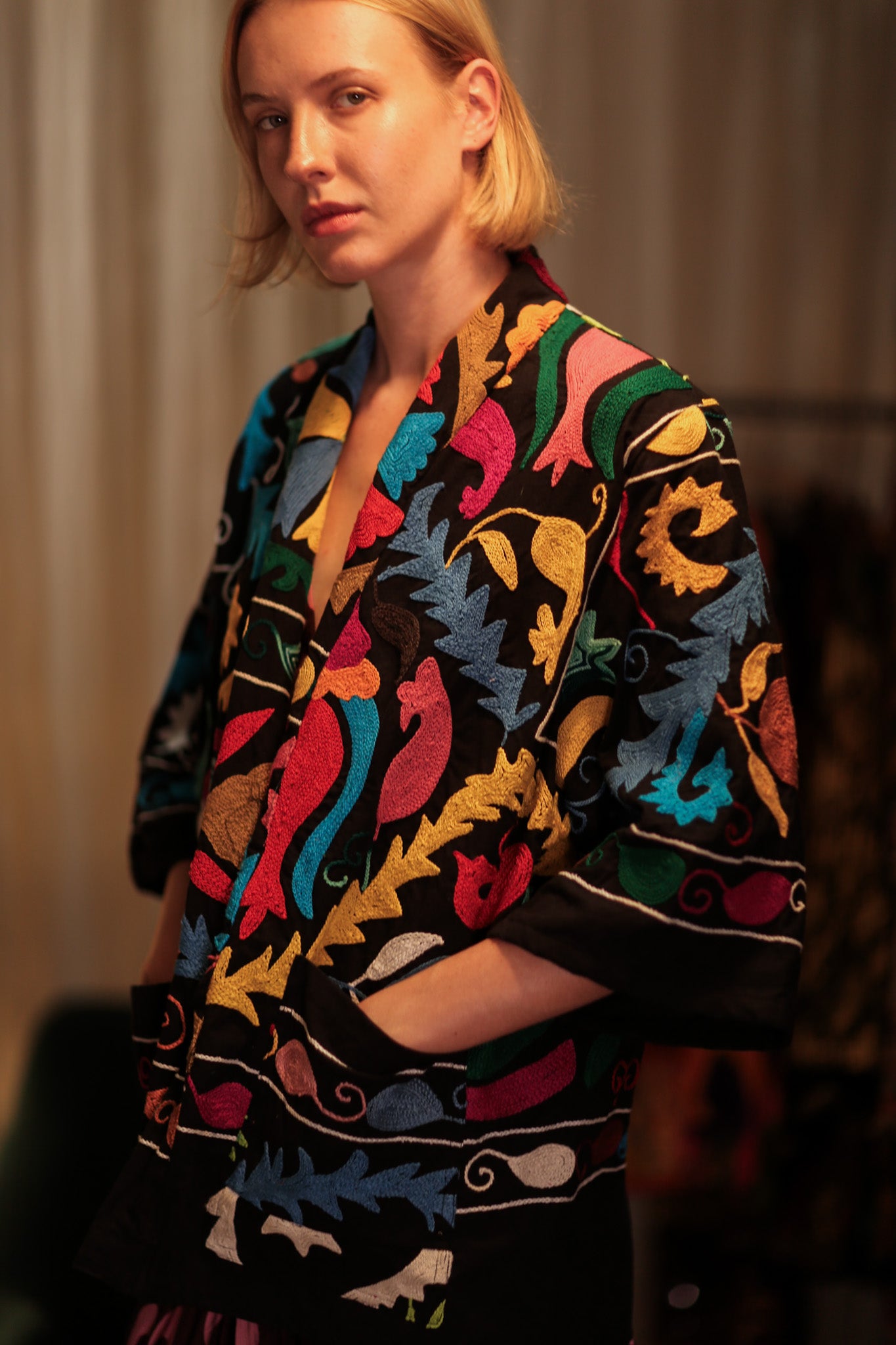 GINEVRA SUZANI SHORT KIMONO JACKET BLACKBOARD