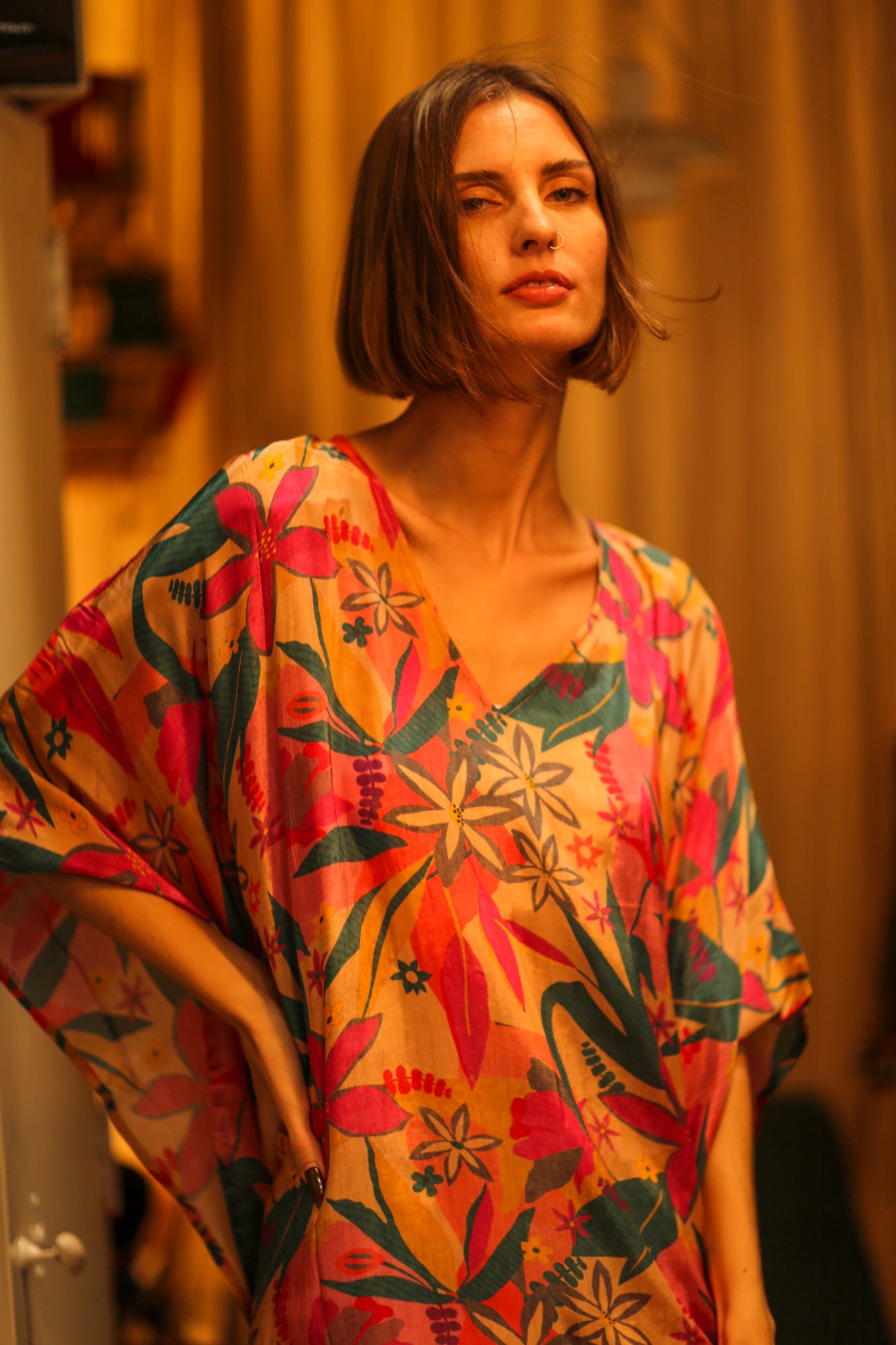 YAYA SILK KAFTAN COLORFUL FOREST