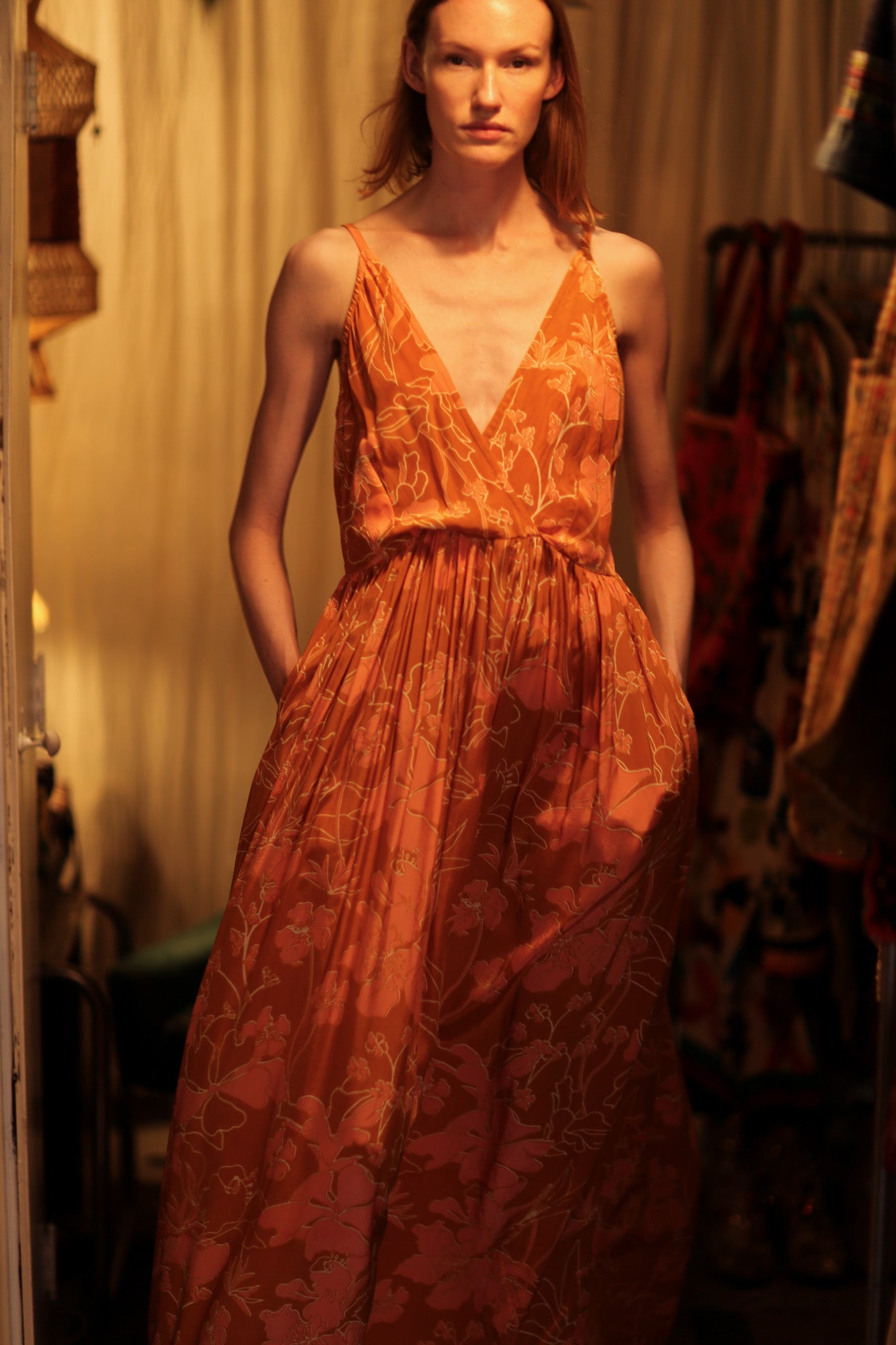 LILY SILK DRESS ORANGE FLOWER