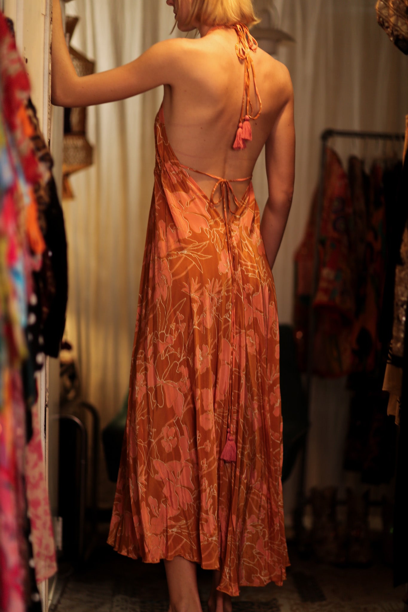 HANNAH SILK DRESS ORANGE FLOWER