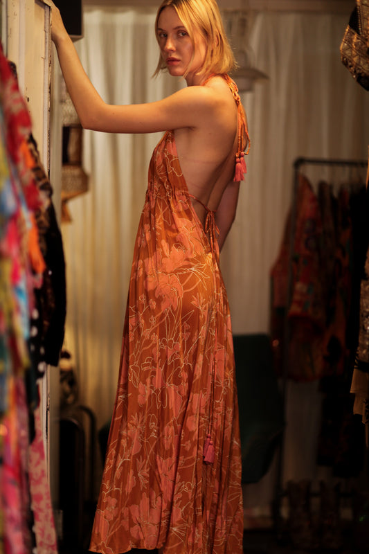HANNAH SILK DRESS ORANGE FLOWER
