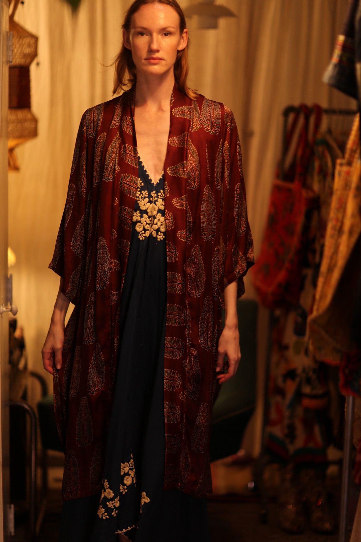 PINA SILK KIMONO RED FEATHER