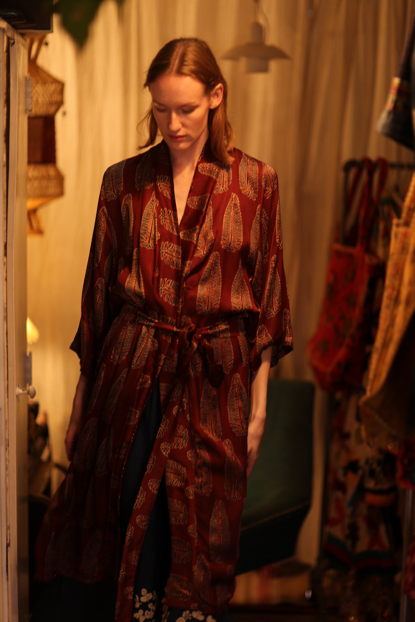 PINA SILK KIMONO RED FEATHER