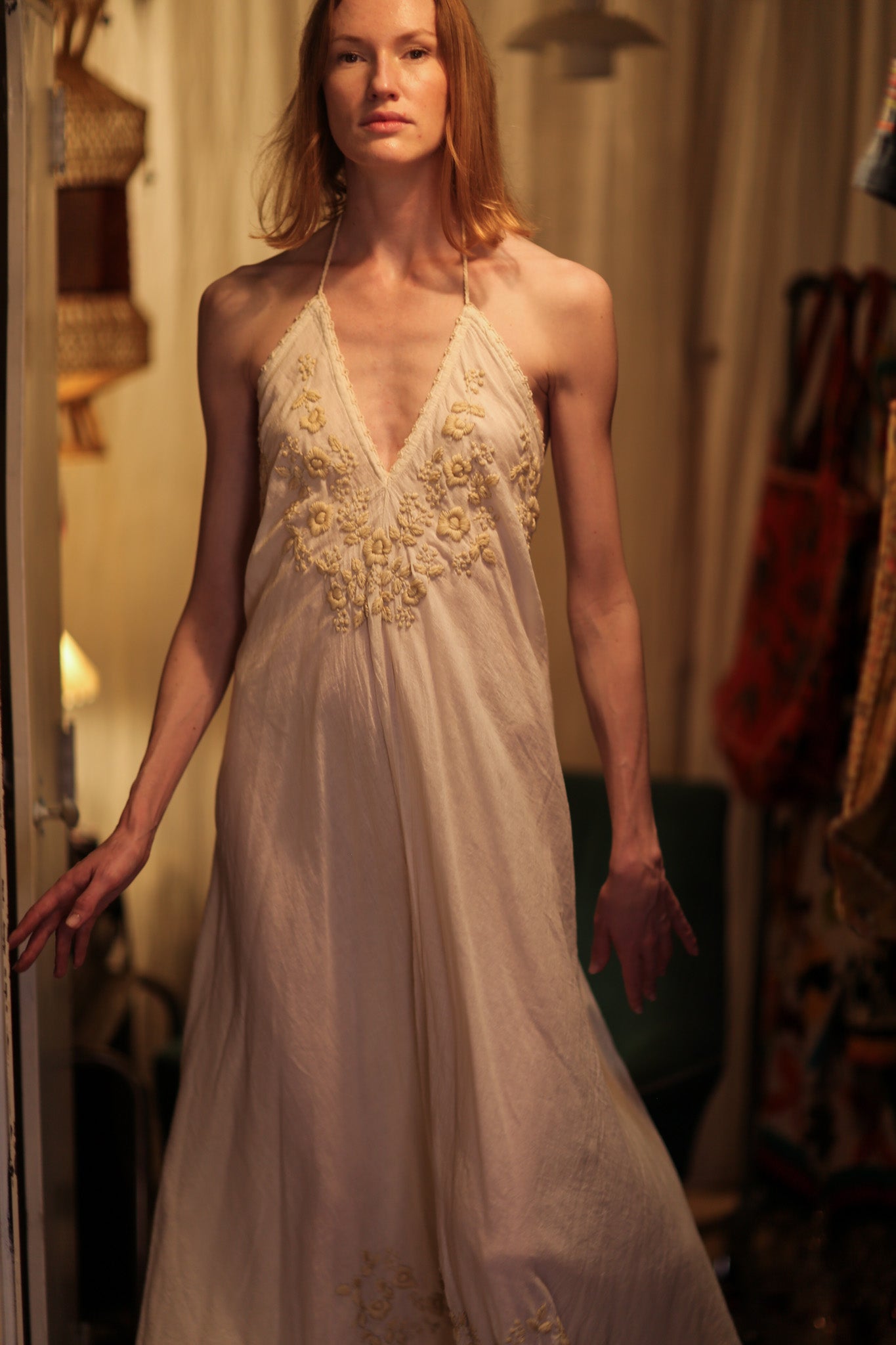 ROSE EMBROIDERED COTTON DRESS