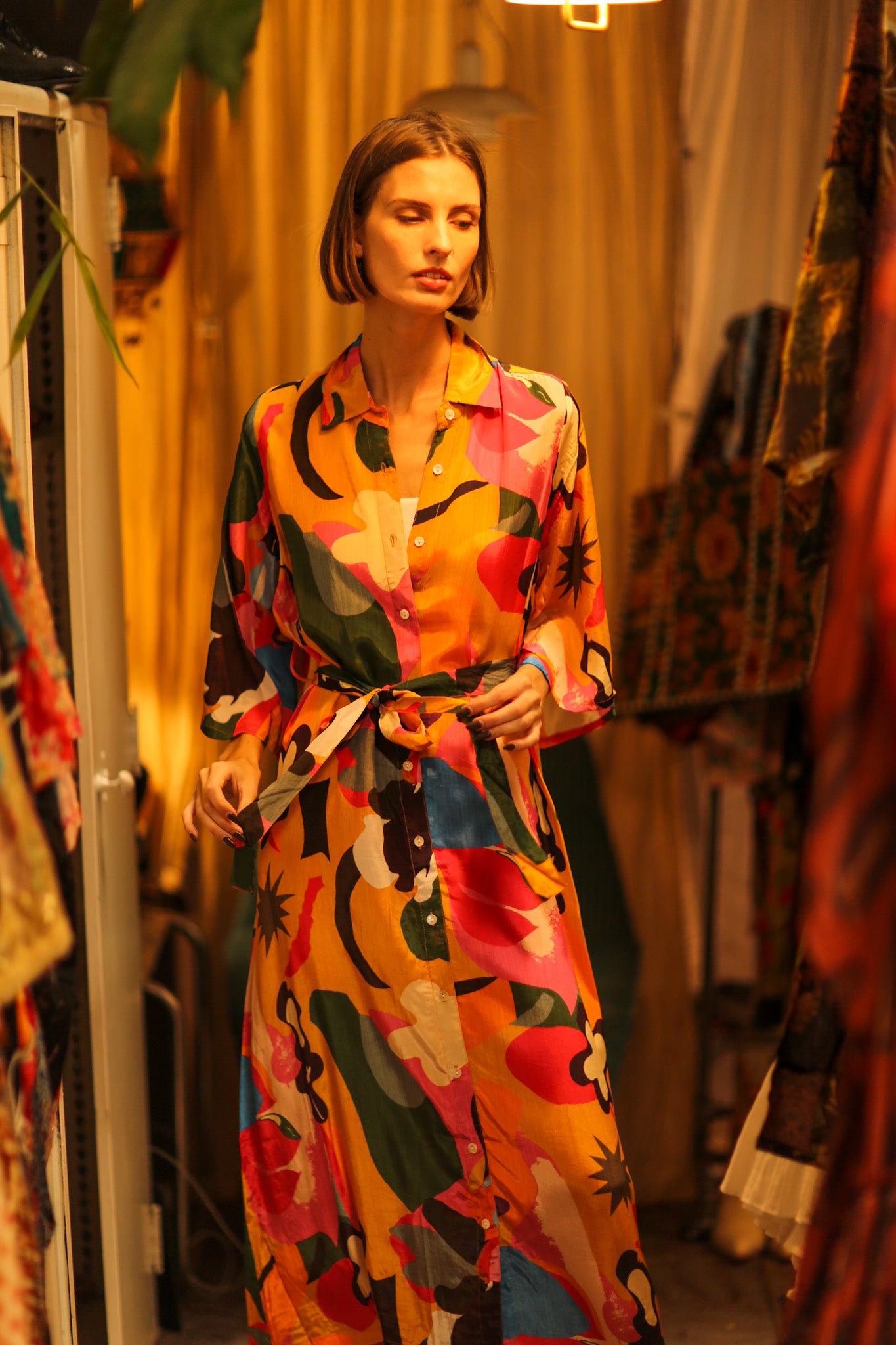 BUTTON DOWN SILK DRESS AEKI