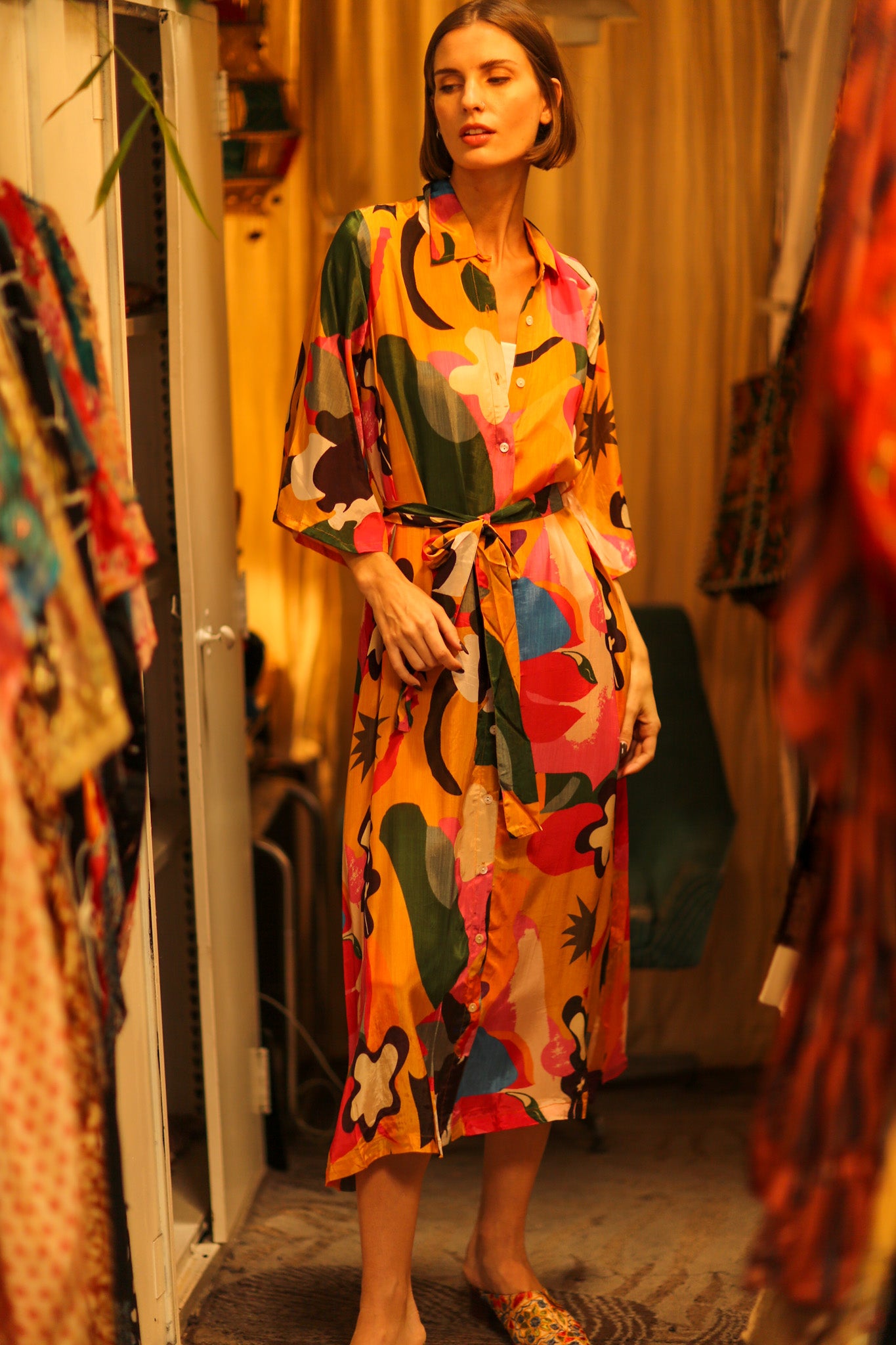 BUTTON DOWN SILK DRESS AEKI