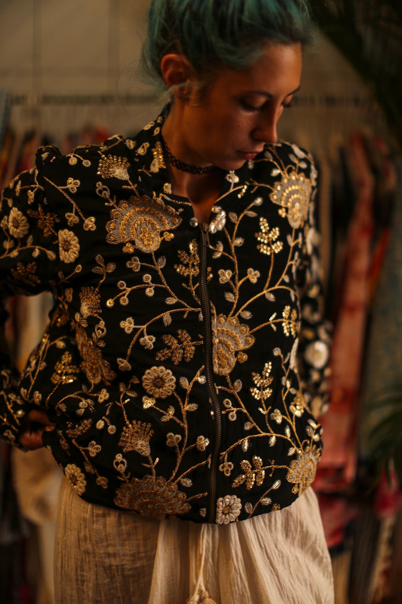 SILK EMBROIDERED BOMBER JACKET LISA