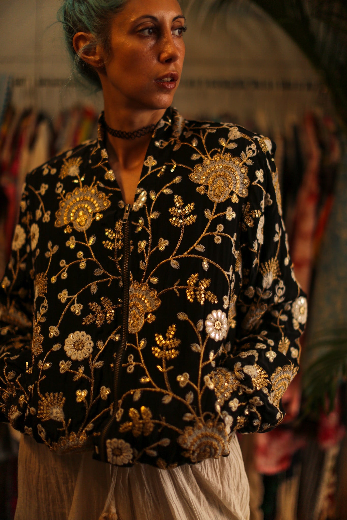 SILK EMBROIDERED BOMBER JACKET LISA