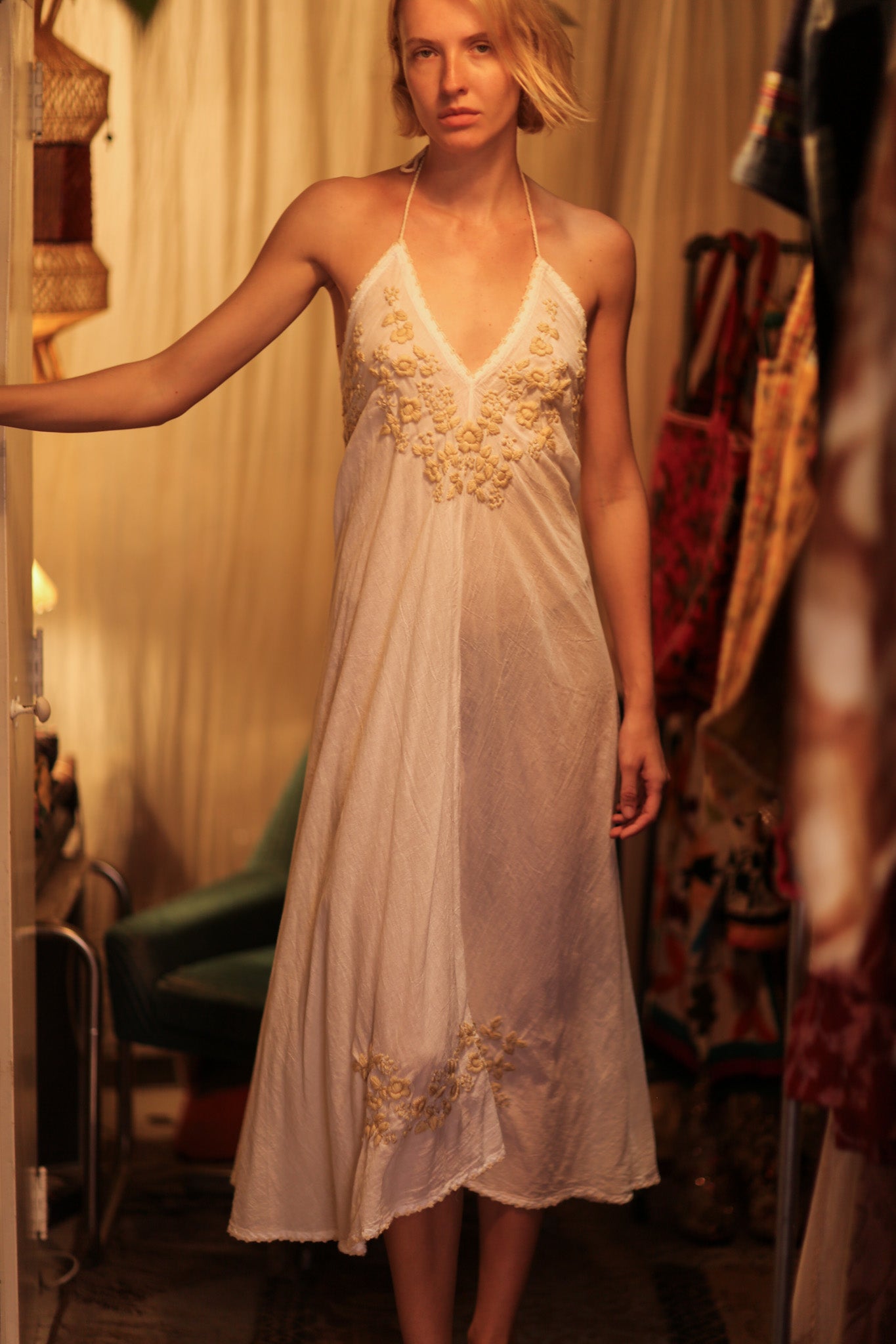 ROSE EMBROIDERED COTTON DRESS