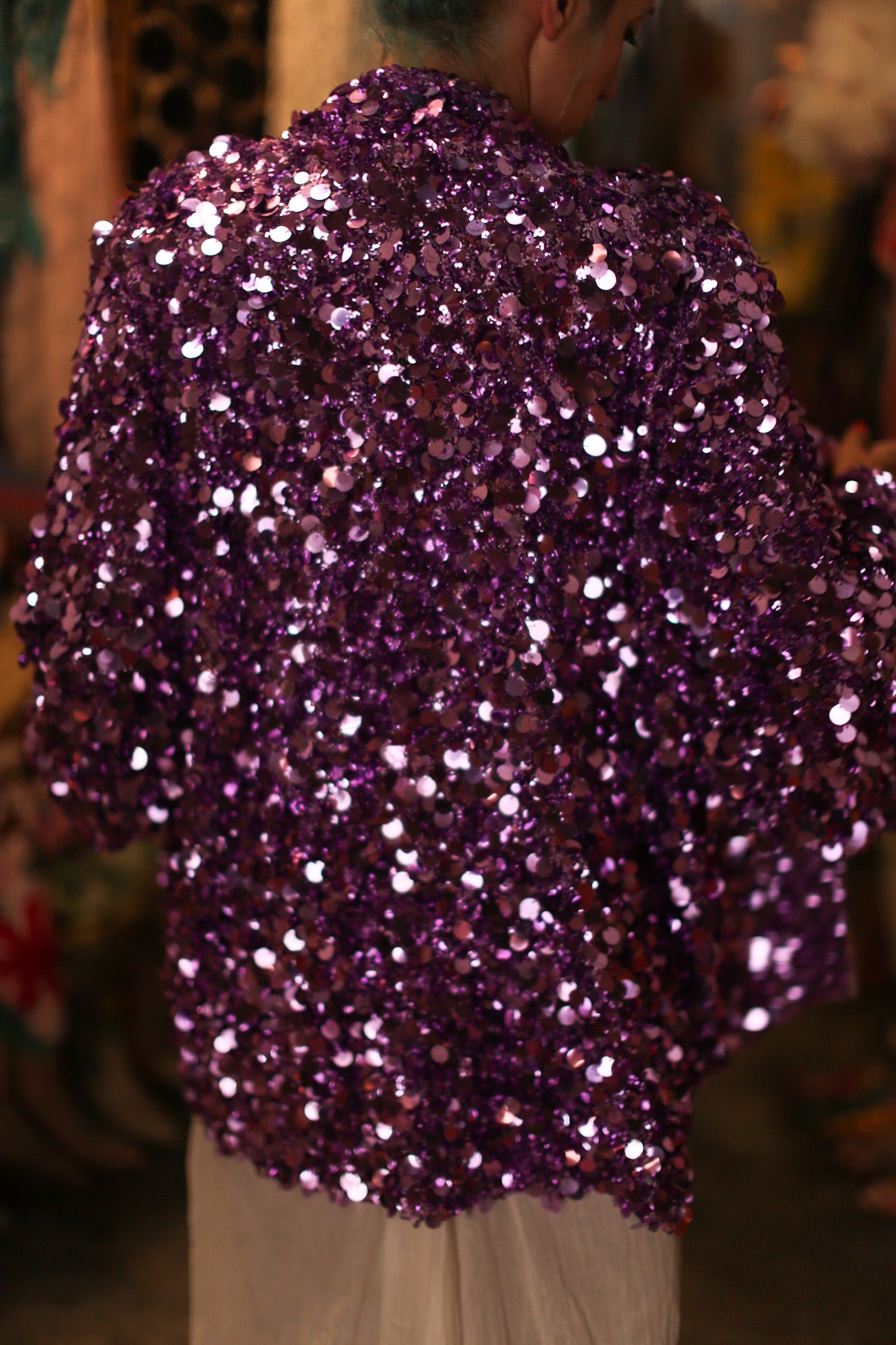PURPLE SEQUIN EMBROIDERED KIMONO