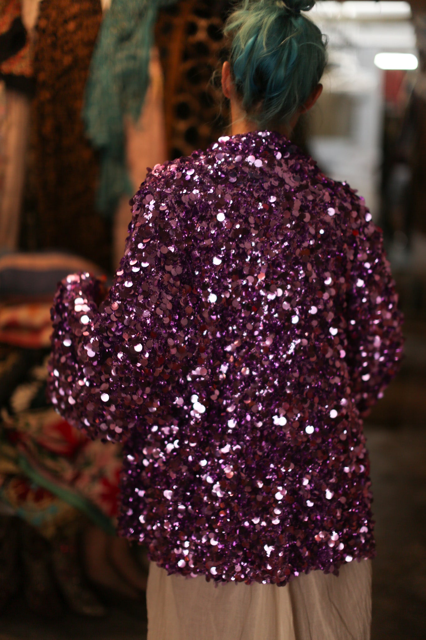 PURPLE SEQUIN EMBROIDERED KIMONO