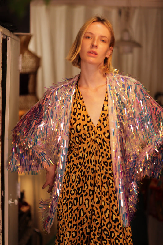 MARION GLITTER SEQUINED SHORT KIMONO UNICORN