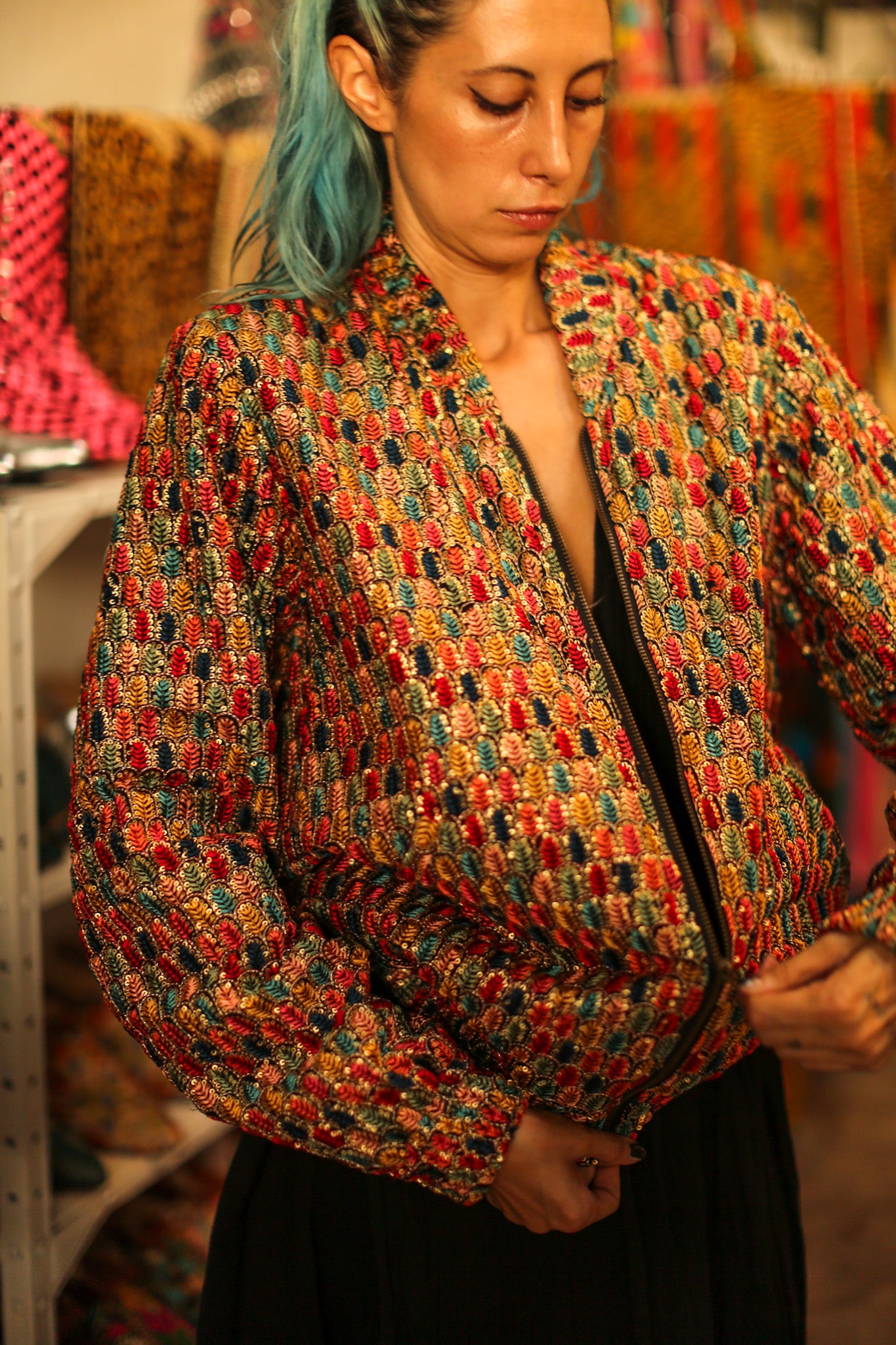 EMBROIDERED SILK BOMBER JACKET LEROY