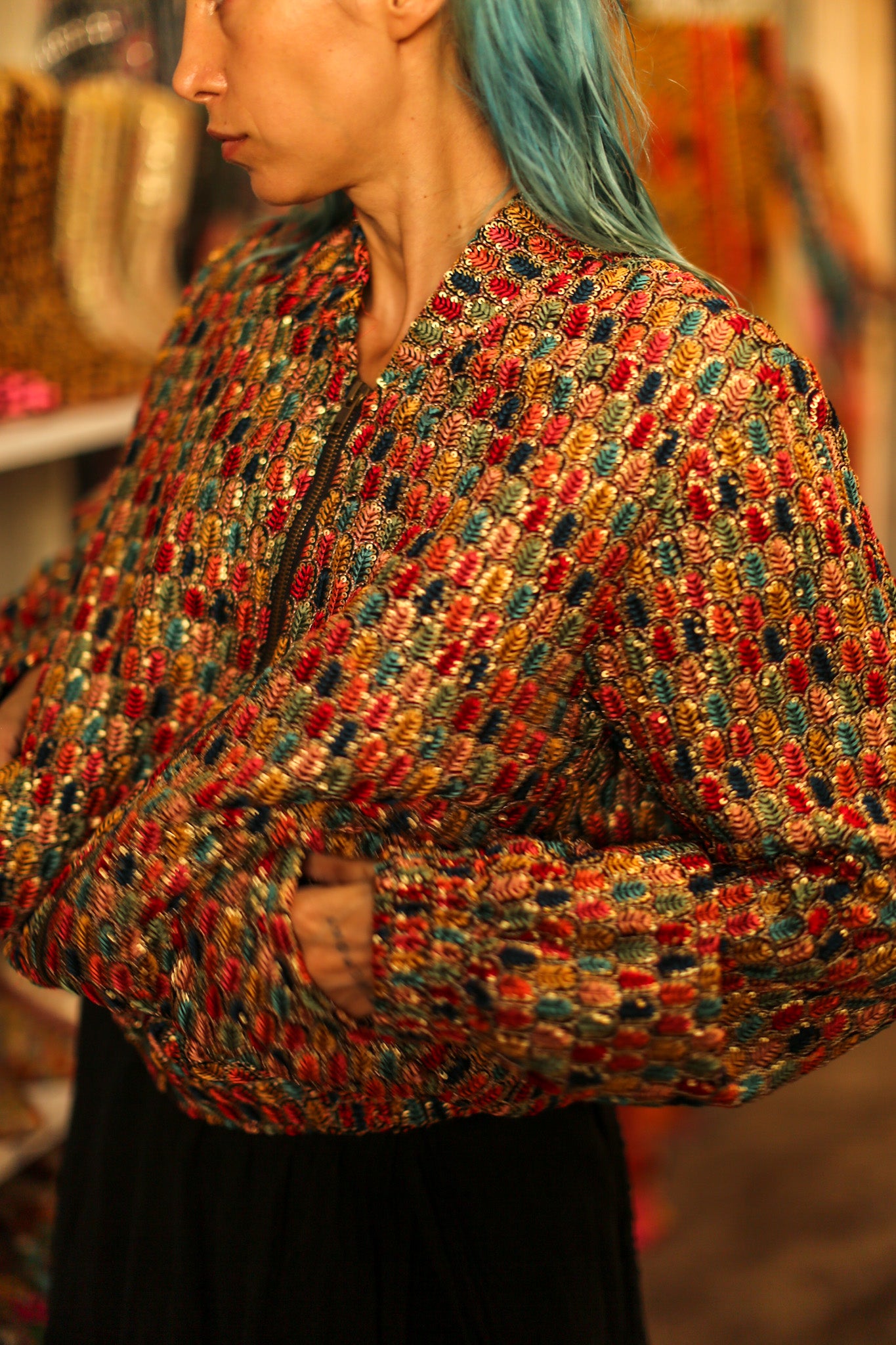 EMBROIDERED SILK BOMBER JACKET LEROY
