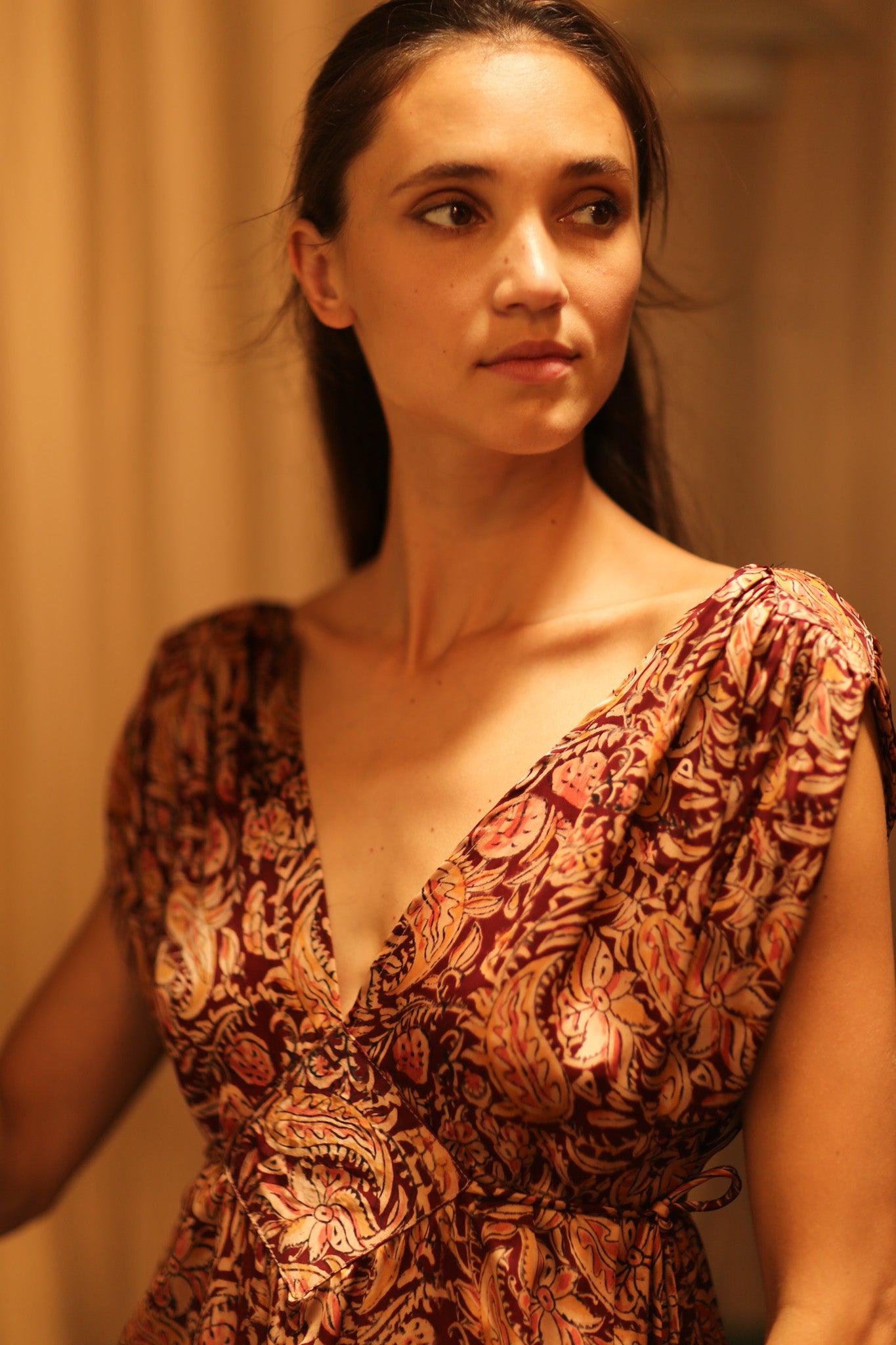 VICTORIA SILK DRESS PAISLEY BROWN