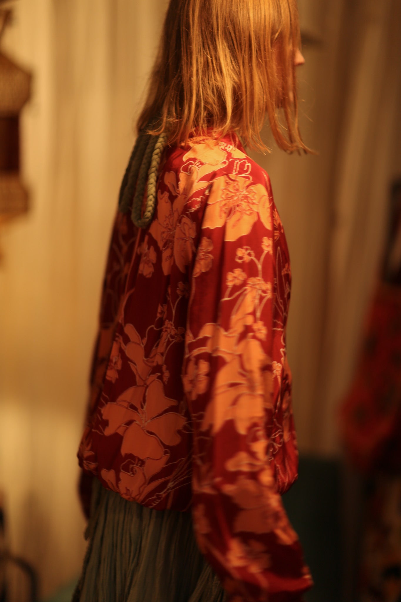 ANCHA SILK BOMBER JACKET RED JUNGLE