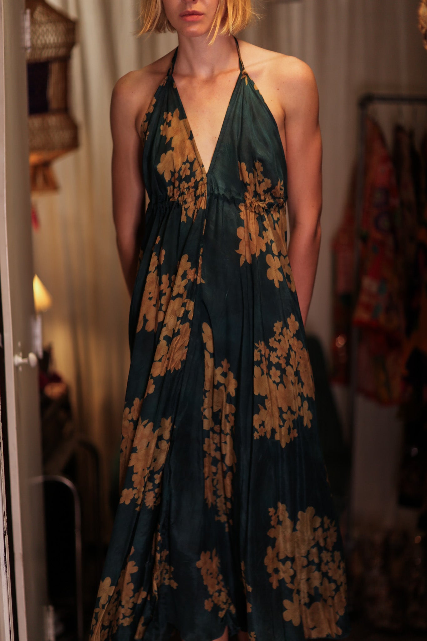 HANNAH SILK DRESS GOLDEN BOUQUET